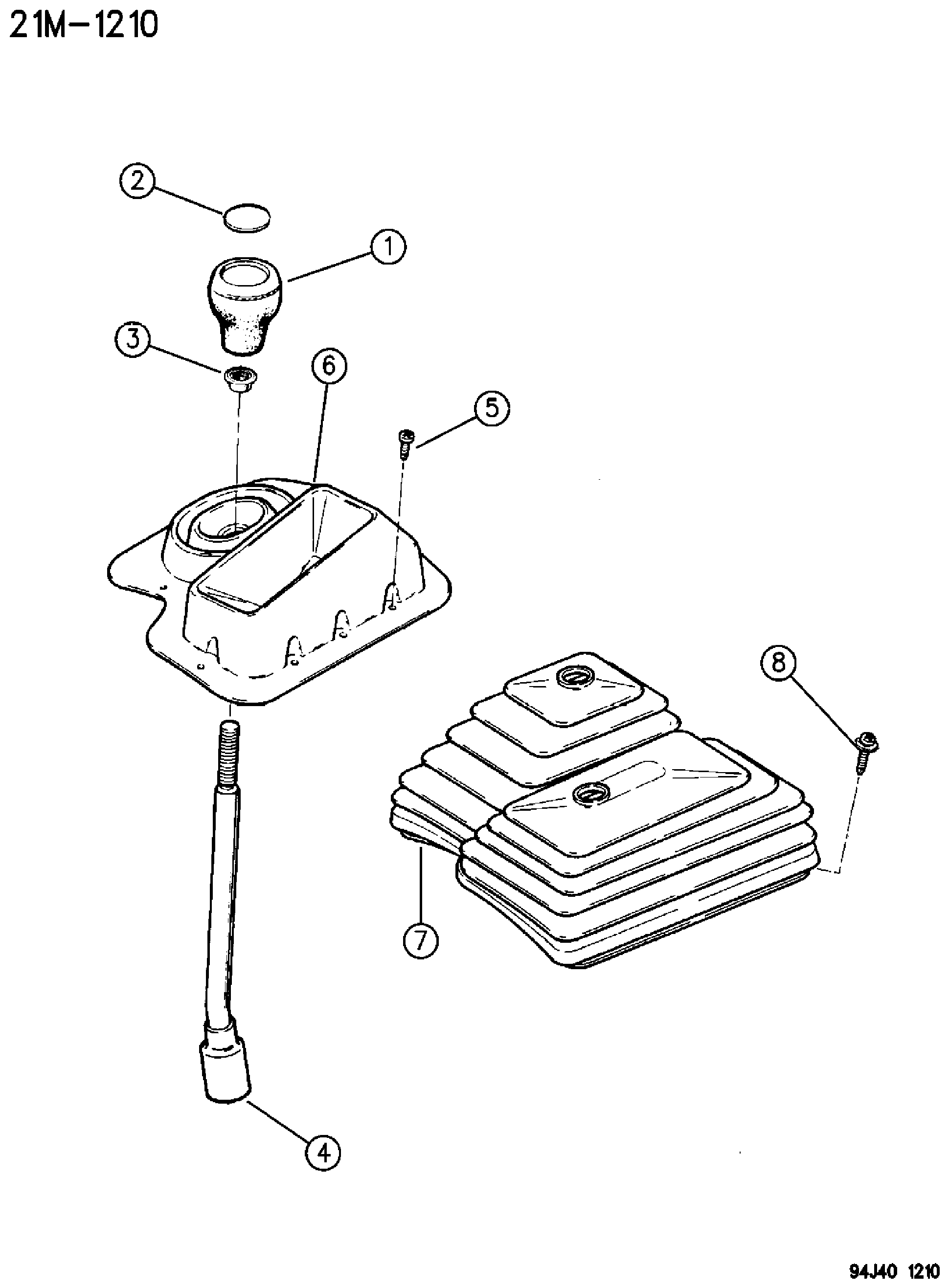 Exploded view: CONTROLS, GEARSHIFT FIVE SPEED TRANSMISSION WRANGLER, YJ