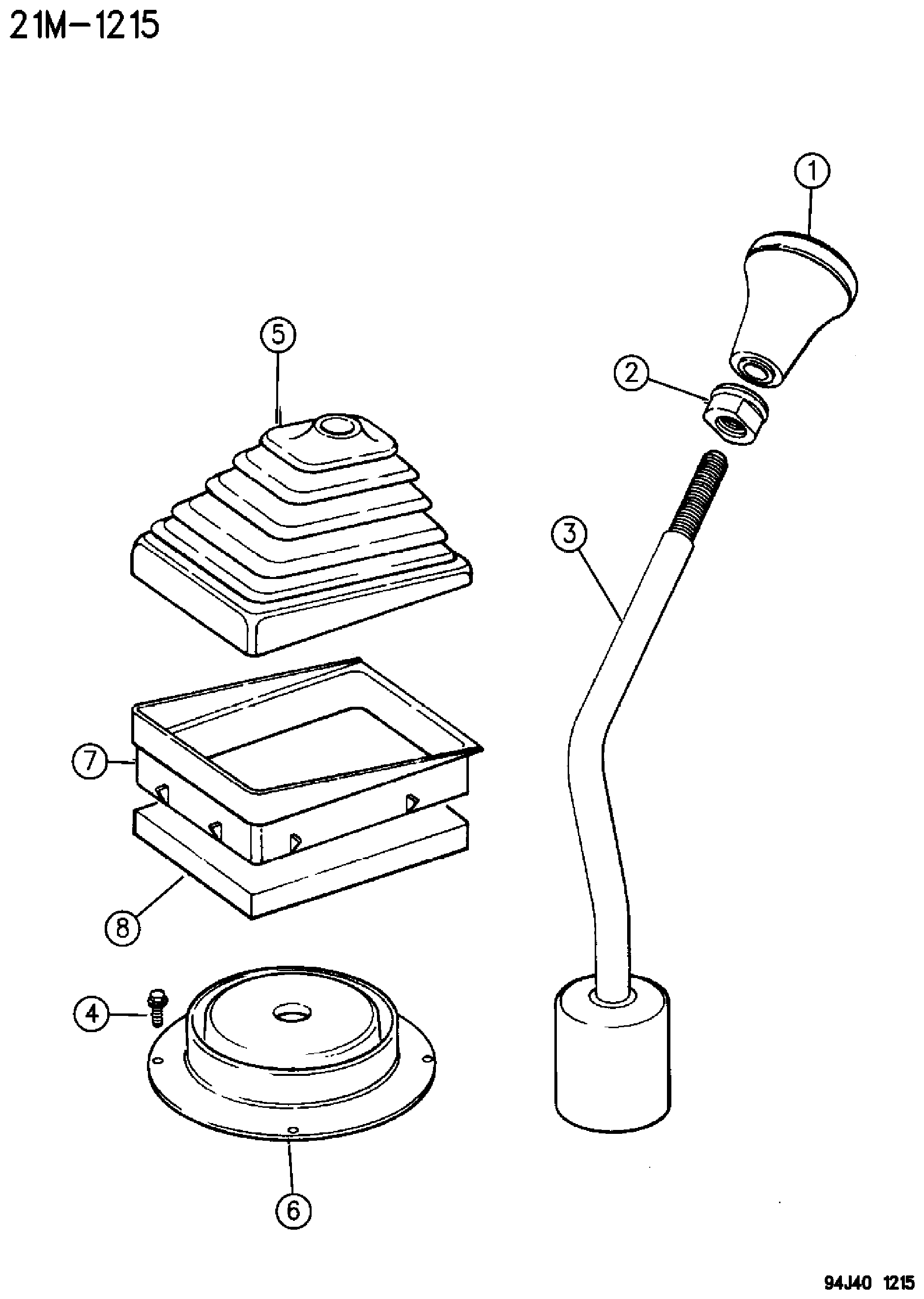 Exploded view: CONTROLS, GEARSHIFT FIVE SPEED TRANSMISSION CHEROKEE