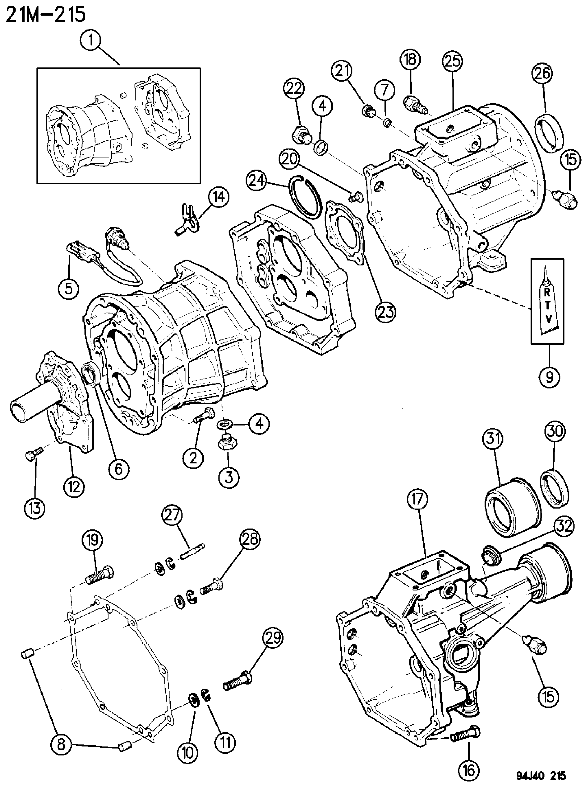 Exploded view: CASE, ADAPTER/EXTENSION & MISC. PARTS,4.0L GAS ENGINE, 2.5 DIESEL ENGINE