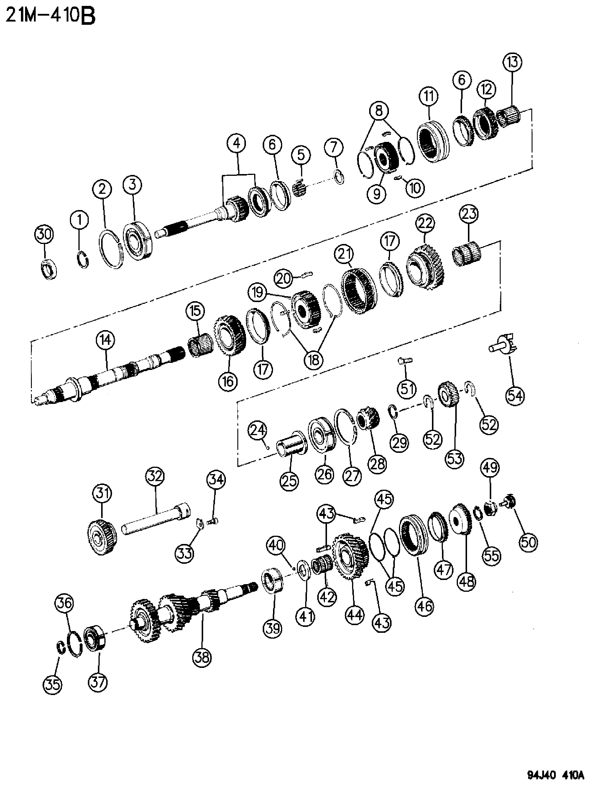 Exploded view: GEAR TRAIN, MANUAL TRANSMISSION FOUR CYLINDER GAS OR DIESEL ENGINE, FIVE SPEED TRANSMISSION - AISIN