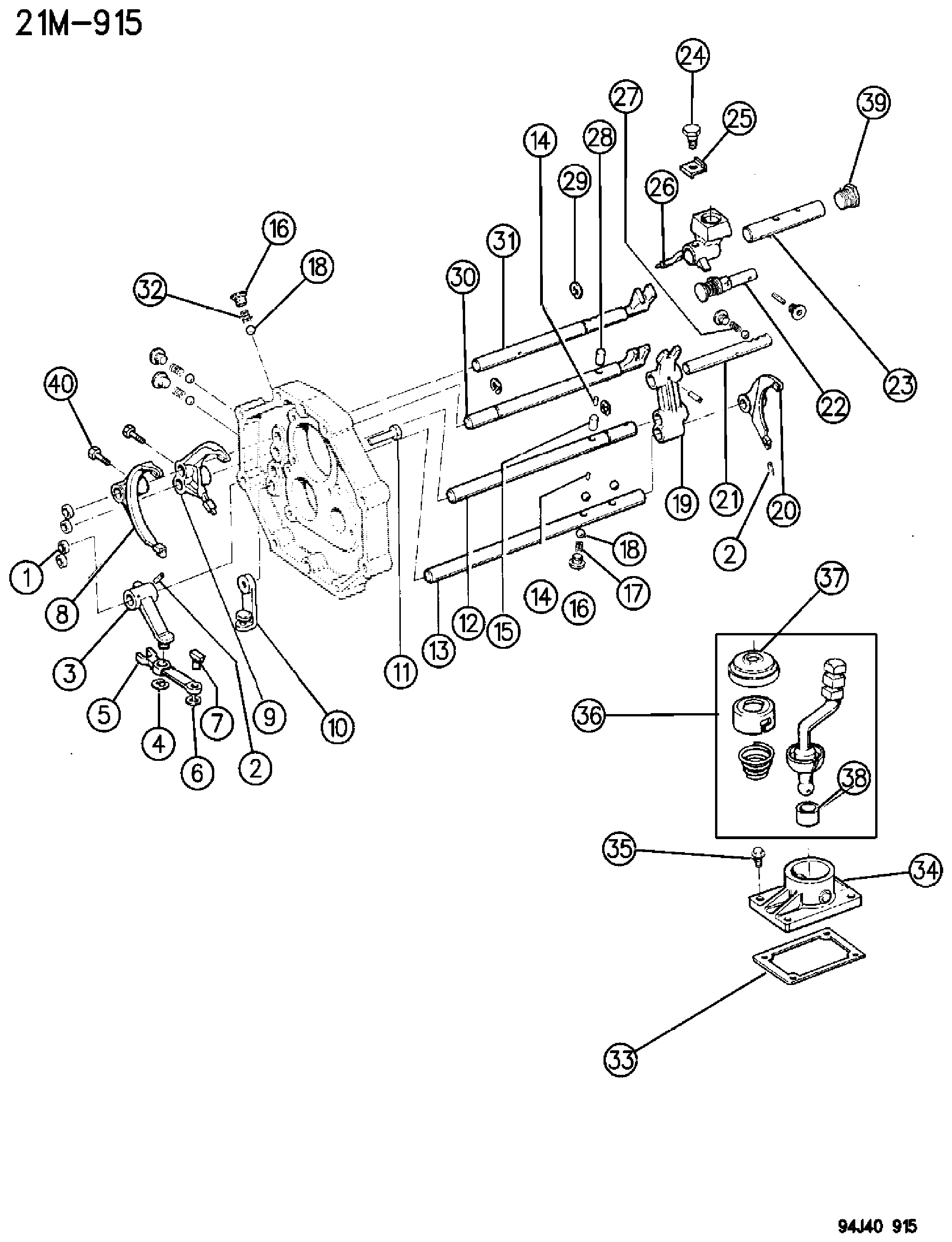 Exploded view: FORKS, RAILS, SHAFTS, 4.0L GAS ENGINE, 2.5 DIESEL ENGINE