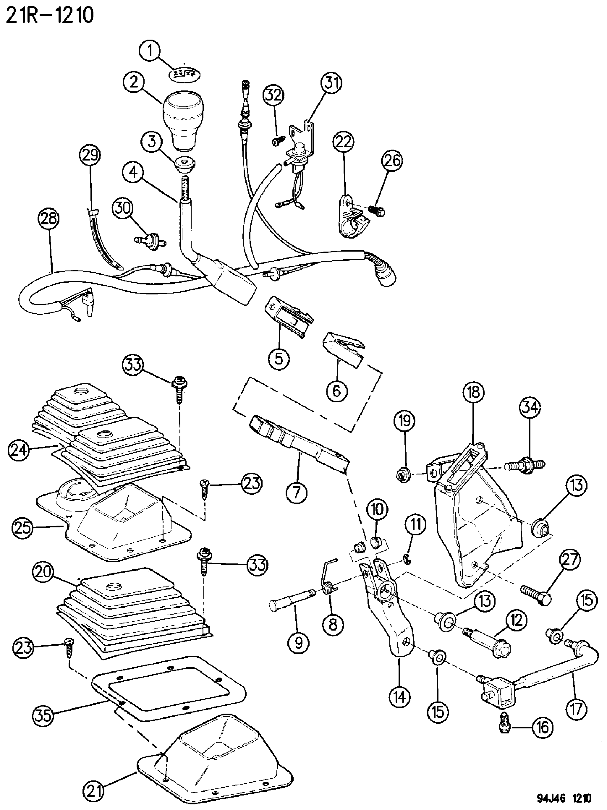 Exploded view: CONTROLS, SHIFT WRANGLER, YJ