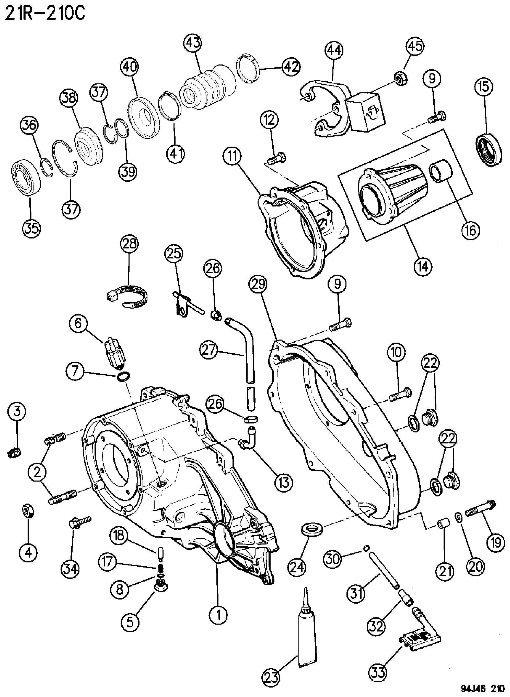 Exploded view: CASE, EXTENSION AND MISCELLANEOUS PARTS, (DHN) WRANGLER, YJ, CHEROKEE, GRAND CHEROKEE