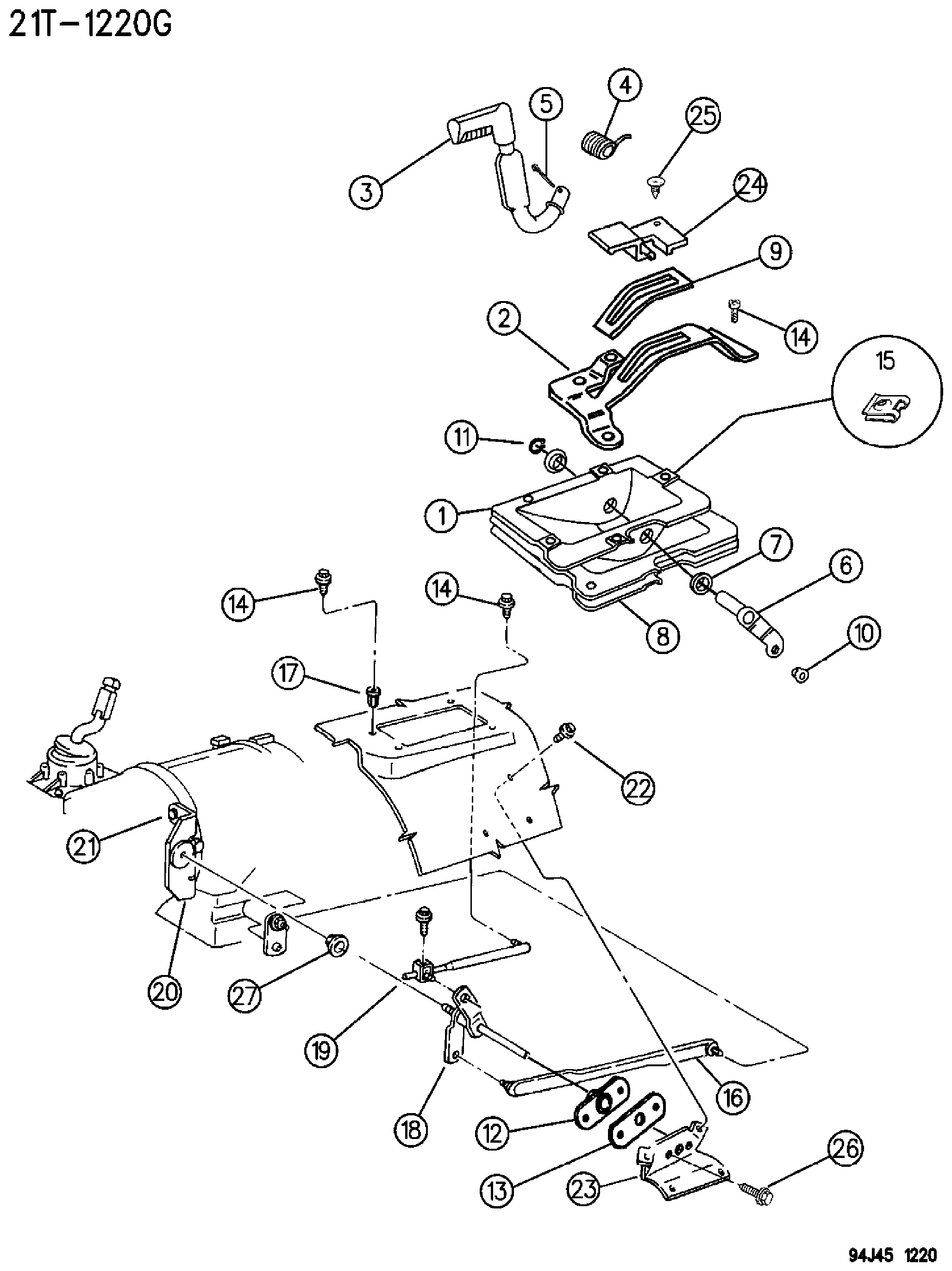 Exploded view: CONROLS SHIFT, SELECT TRACK, (DHP) GRAND CHEROKEE