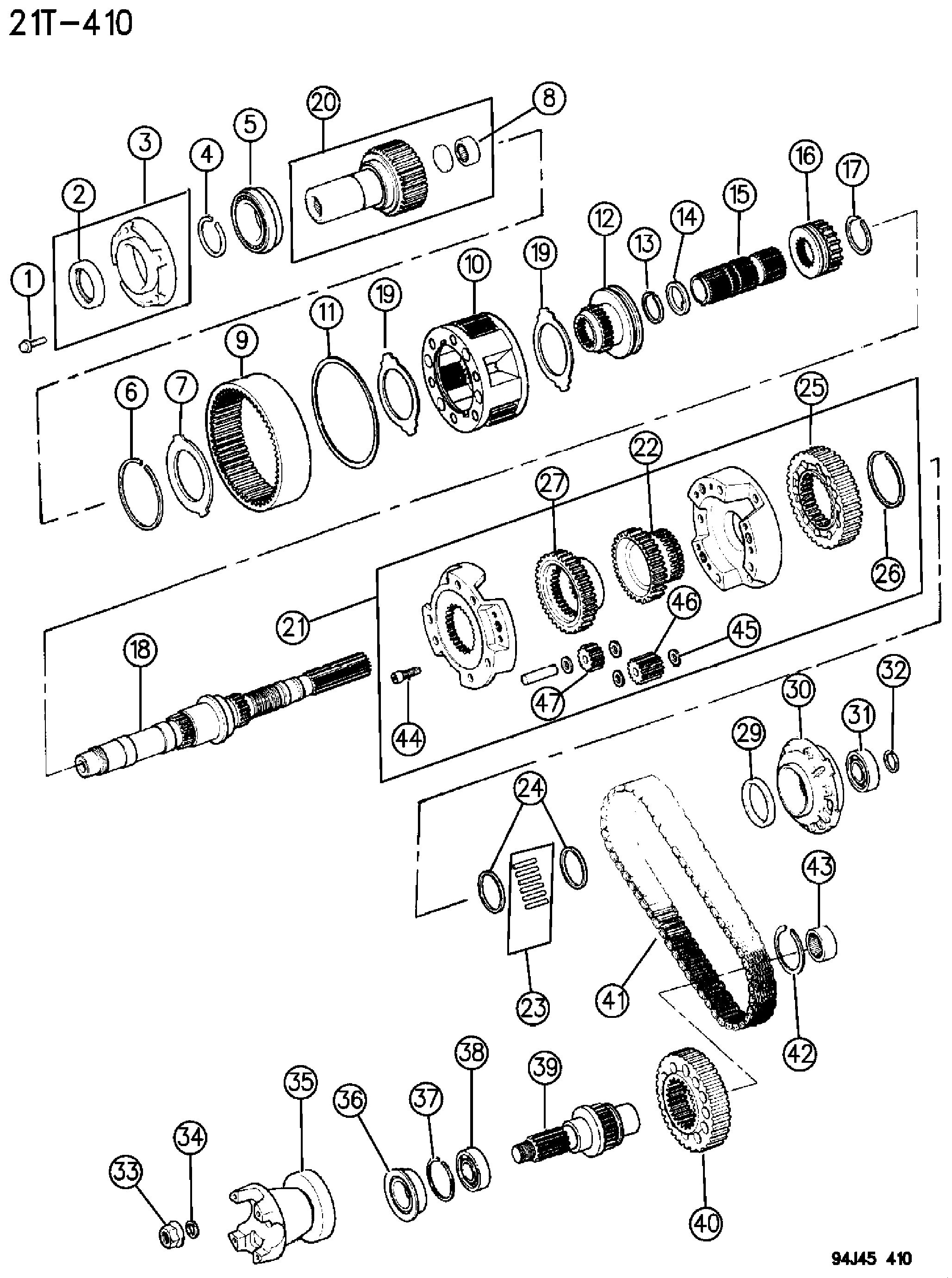 Exploded view: GEAR TRAIN, SELECT TRACK, (DHP) CHEROKEE, GRAND CHEROKEE