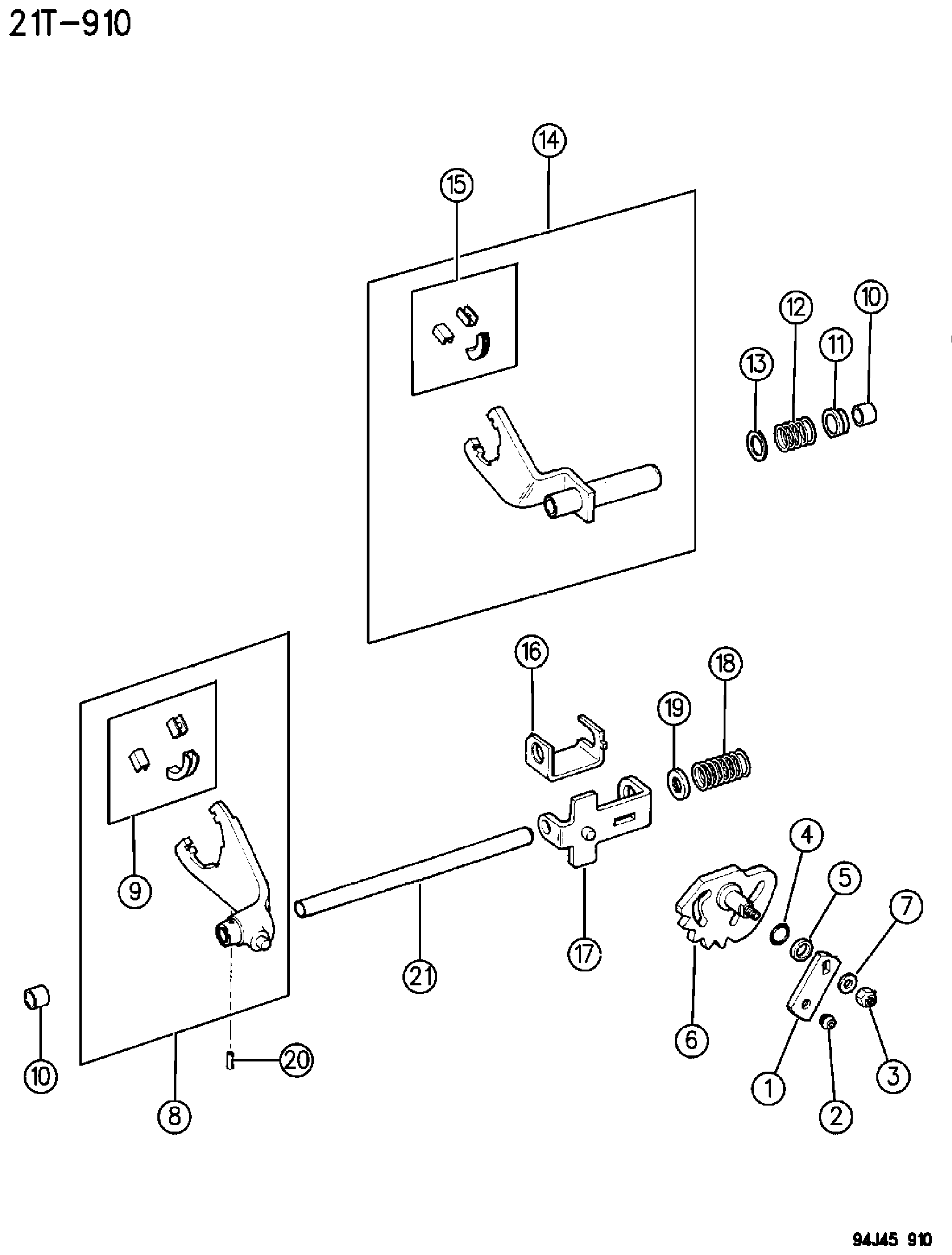 Exploded view: FORKS, RAILS - SHIFTING, SELECT TRACK, (DHP) CHEROKEE, GRAND CHEROKEE