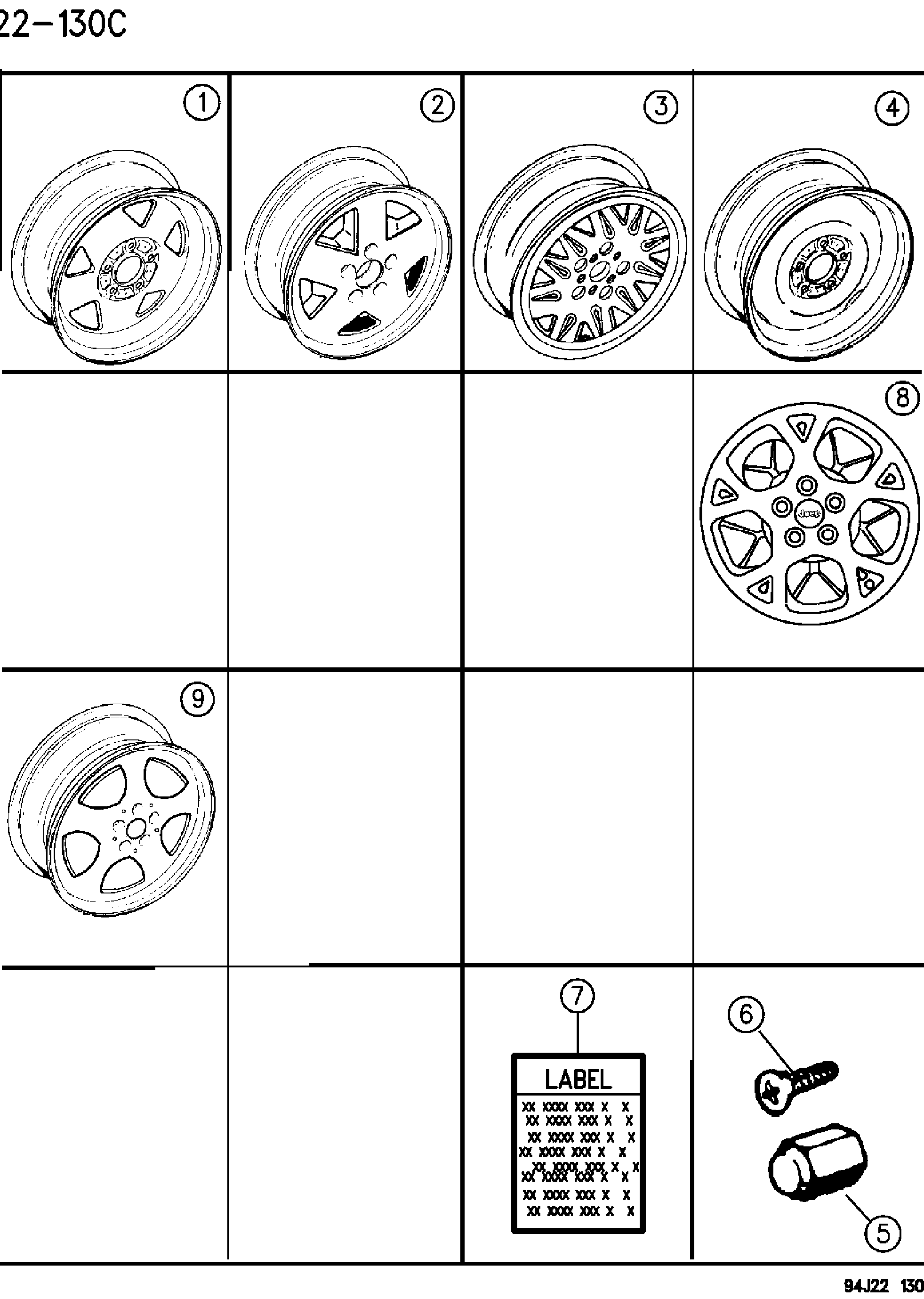 Exploded view: WHEELS AND HARDWARE ZJ, ZG BODY