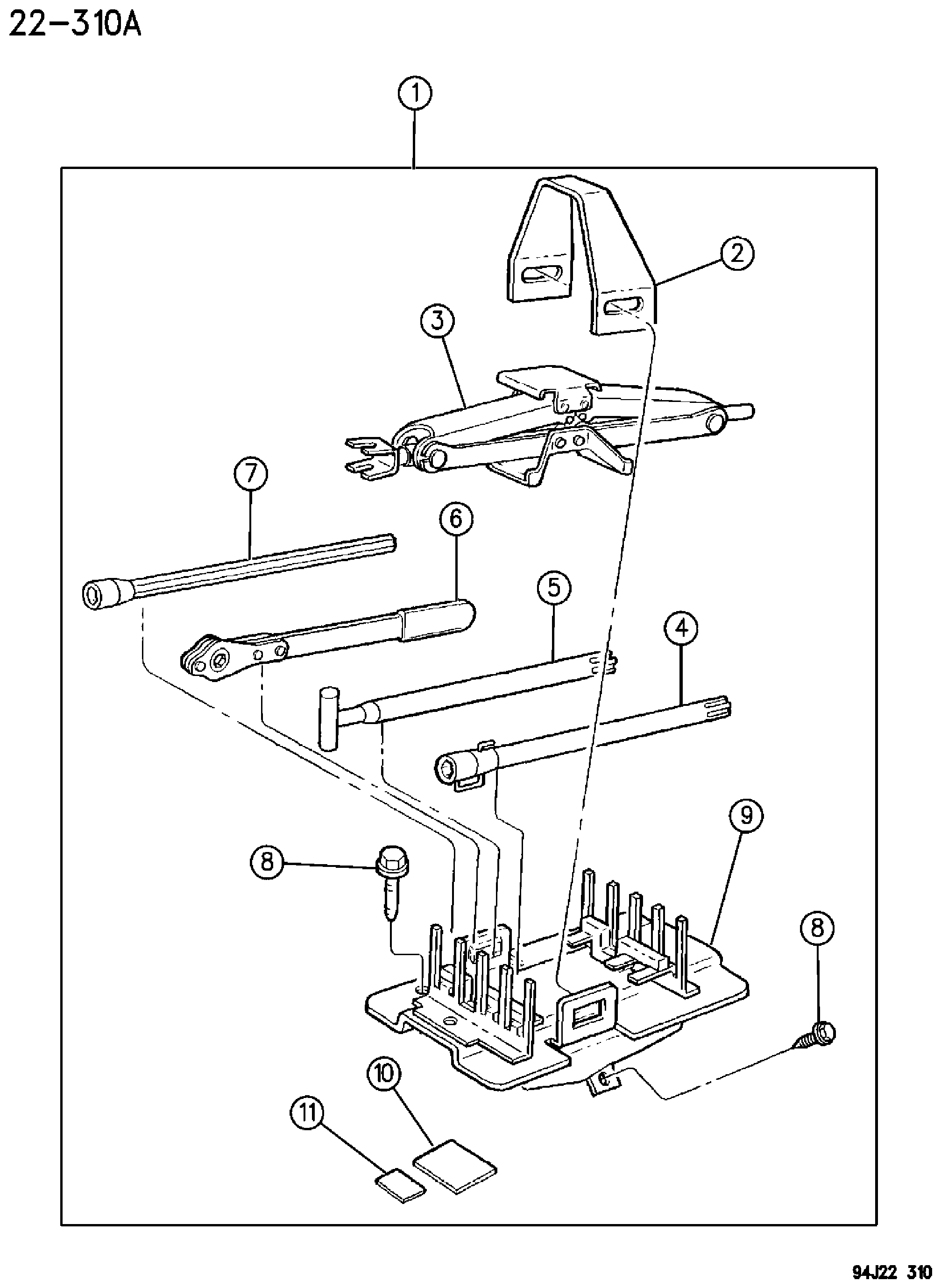 Exploded view: JACK STOWAGE YJ BODY
