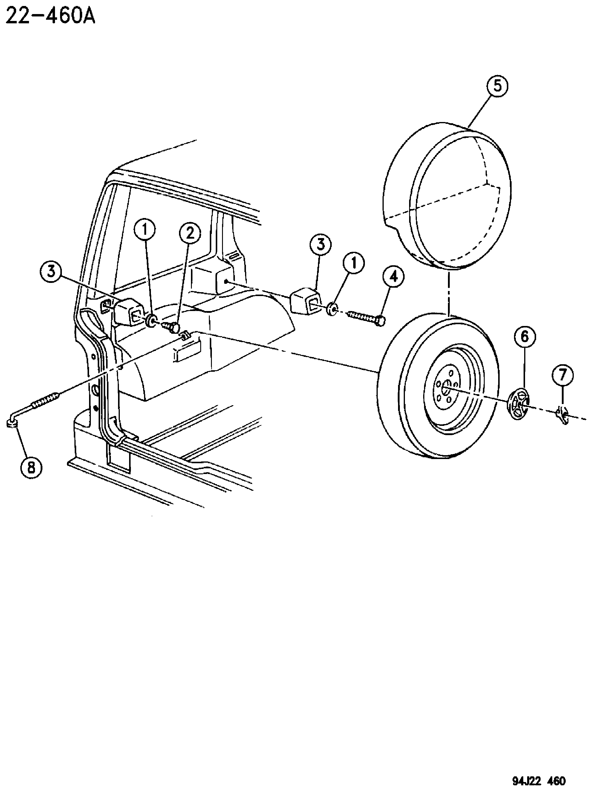 Exploded view: WHEEL, SPARE INSIDE MOUNTING ZJ, ZG BODY