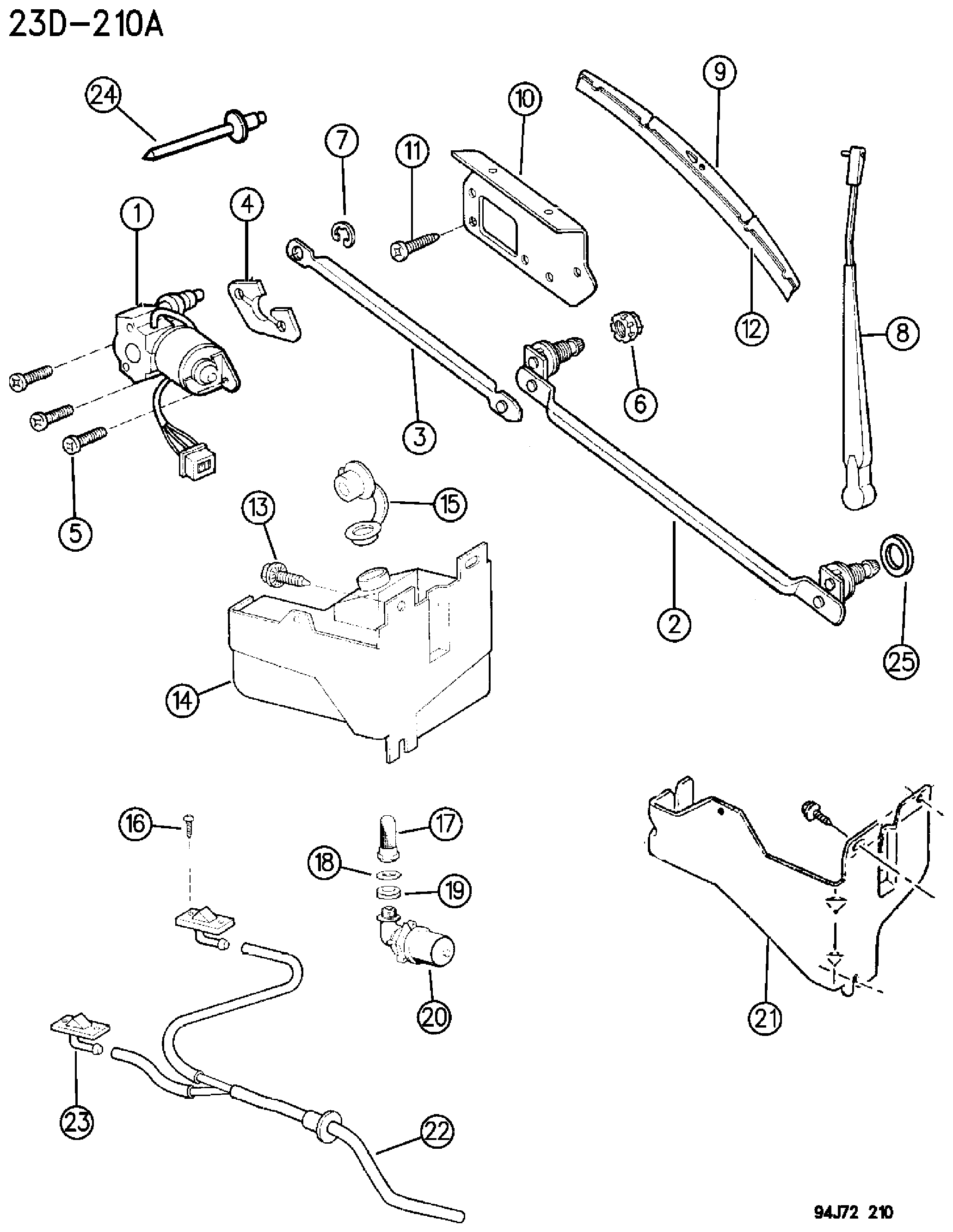 Exploded view: WINDSHIELD WIPER AND WASHER WRANGLER YJ