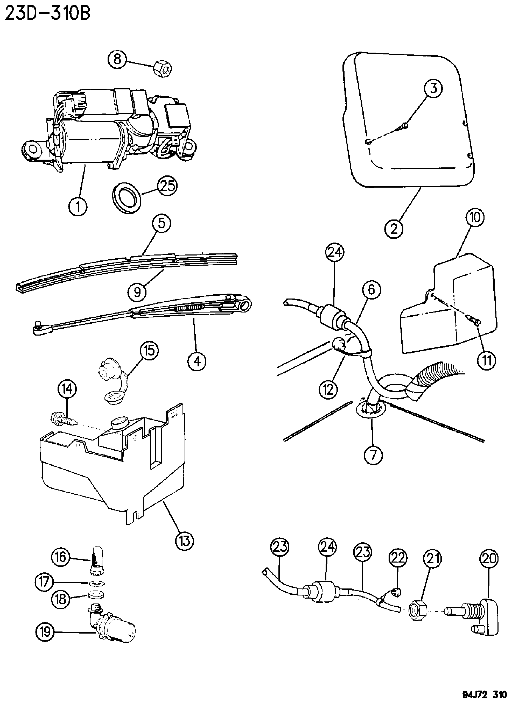 Exploded view: REAR WIPER AND WASHER WRANGLER YJ