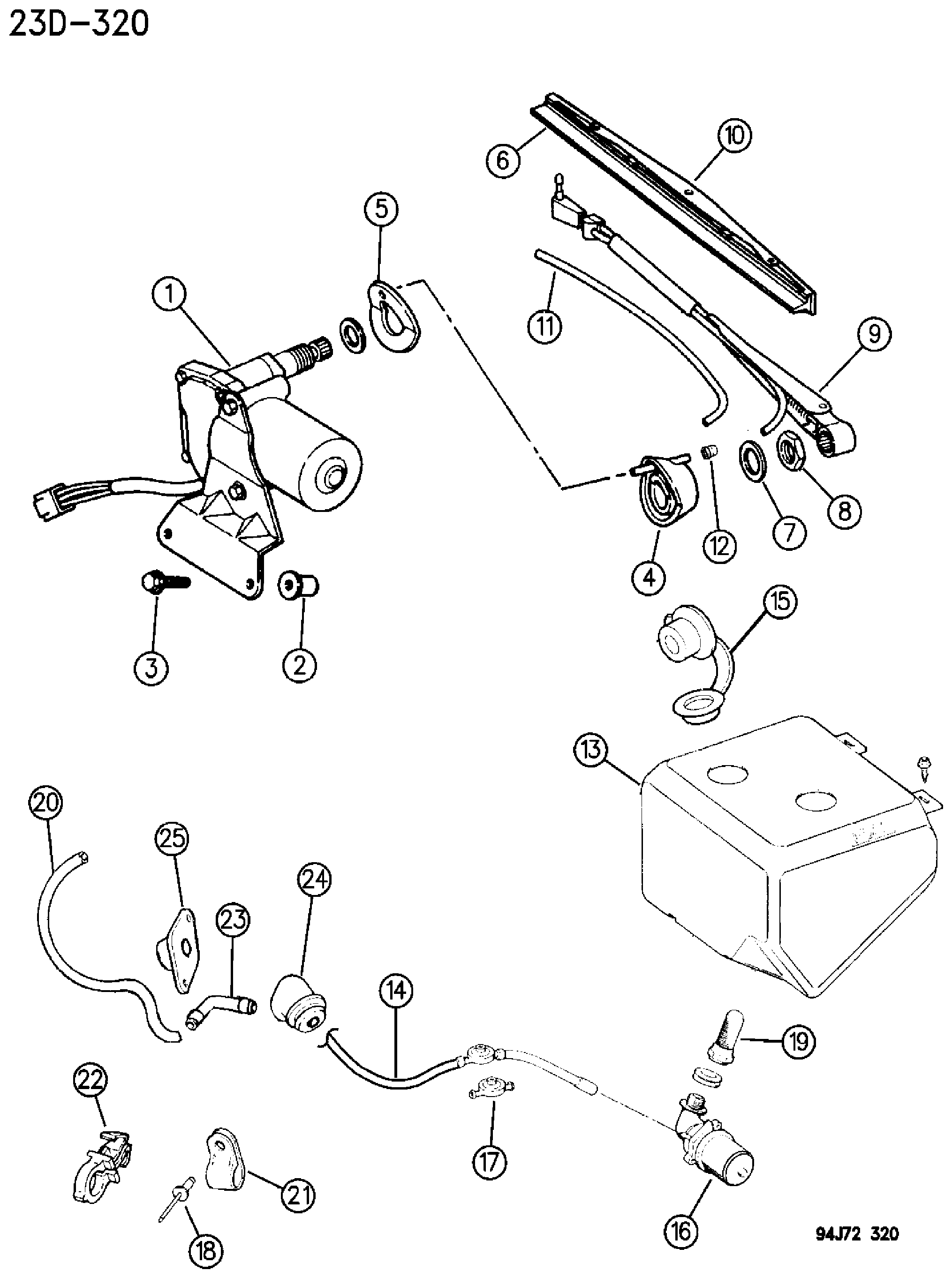 Exploded view: REAR WIPER AND WASHER CHEROKEE XJ