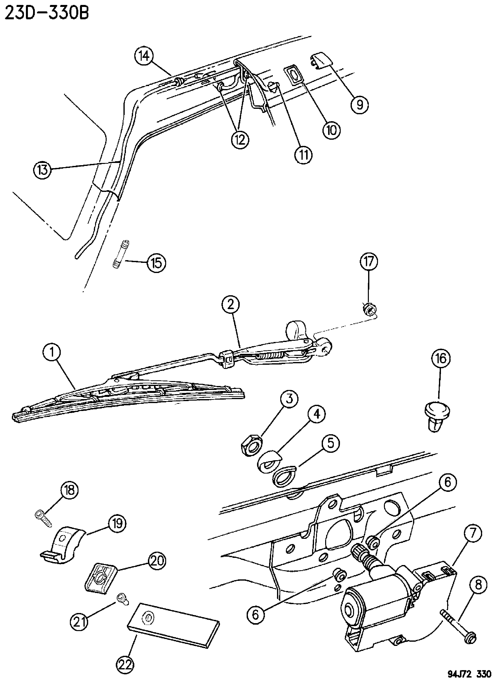 Exploded view: REAR WIPER AND WASHER GRAND CHEROKEE ZJ