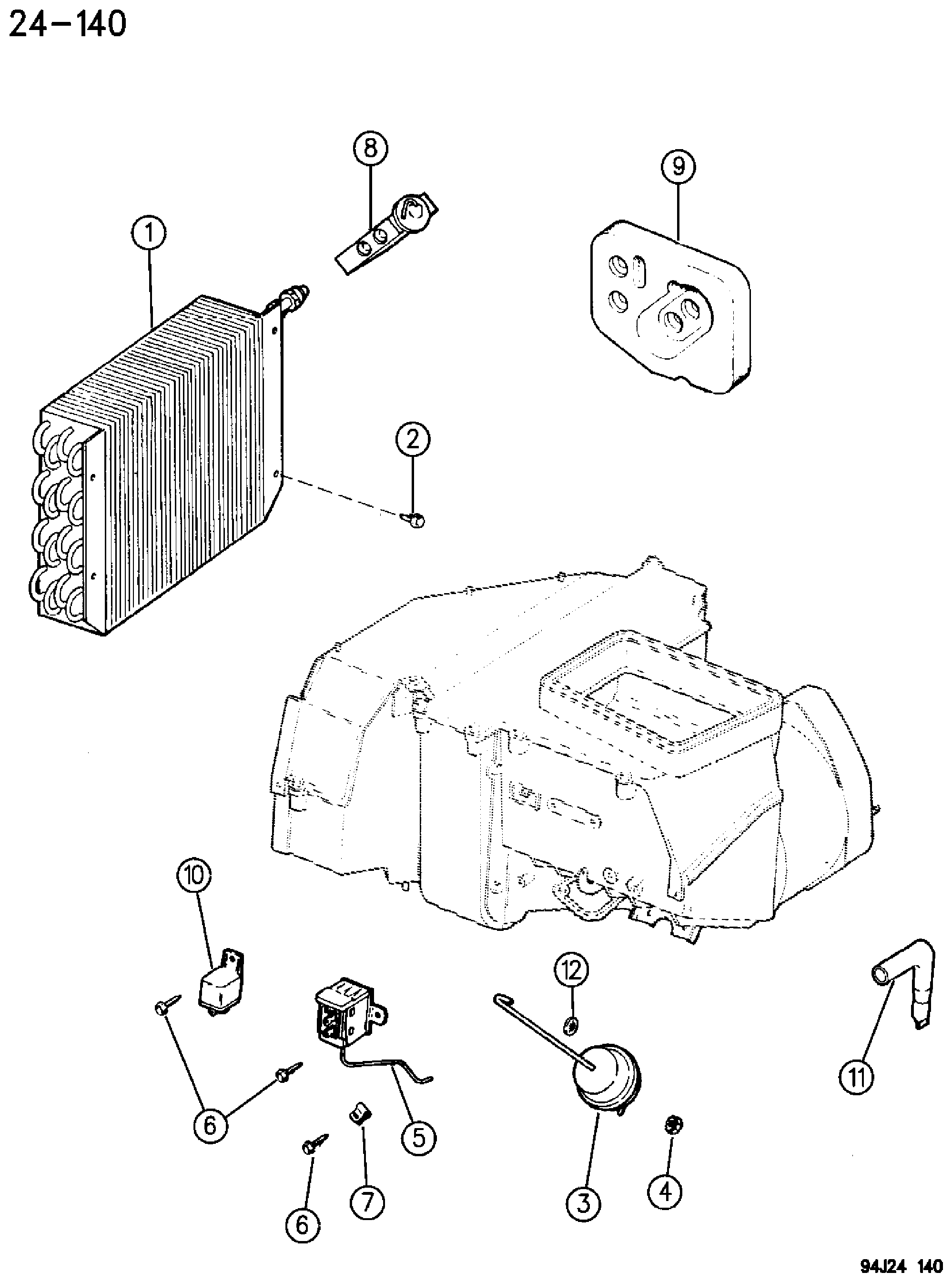 Exploded view: CORE, EVAPORATOR XJ BODY