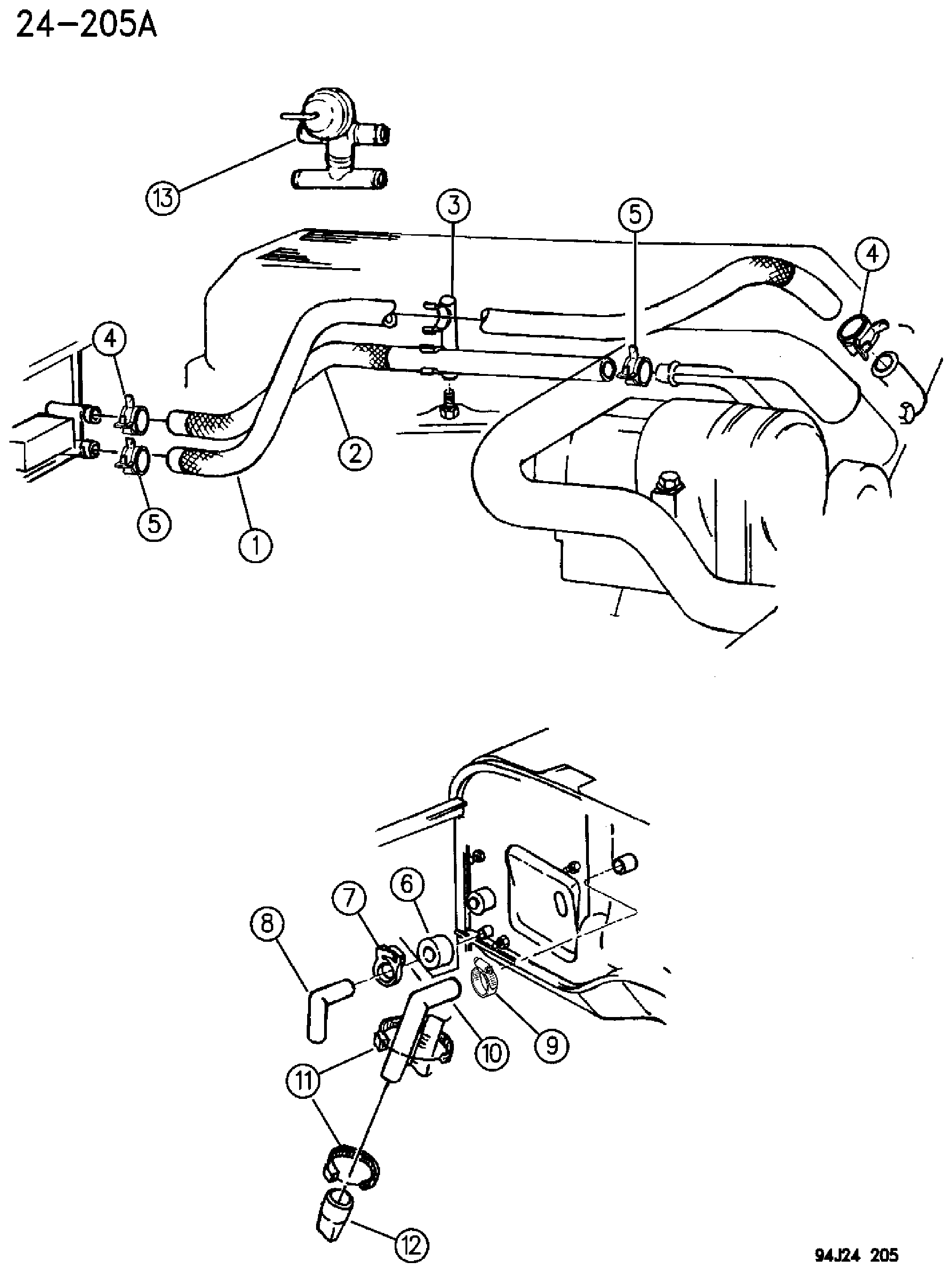 Exploded view: PLUMBING, HEATER YJ BODY