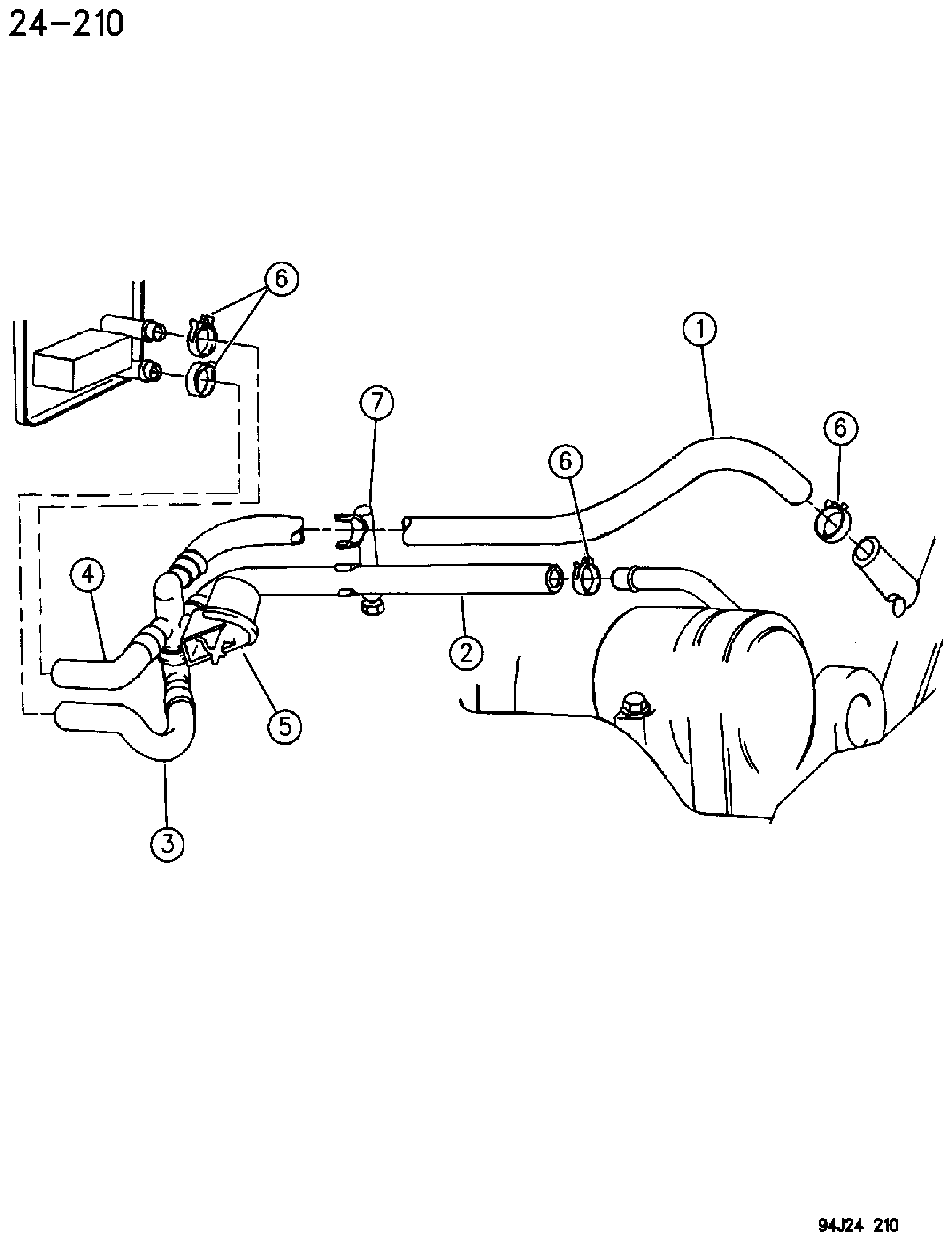 Exploded view: HOSES, HEATER 4.0L ENGINE XJ BODY