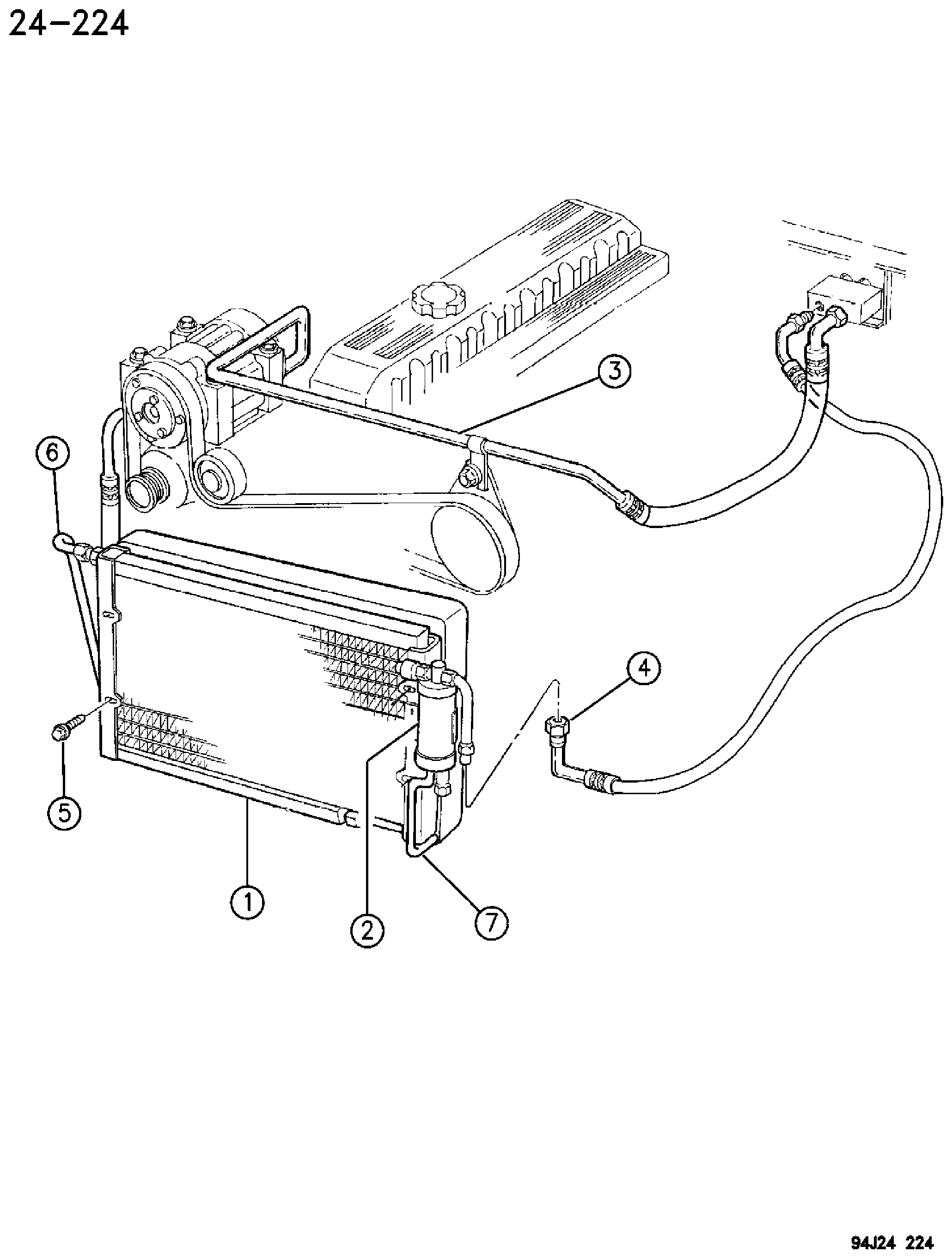 Exploded view: RECEIVER DRIER, CONDENSOR AND LINES 2.5L ENGINE XJ BODY (RHD) 1996