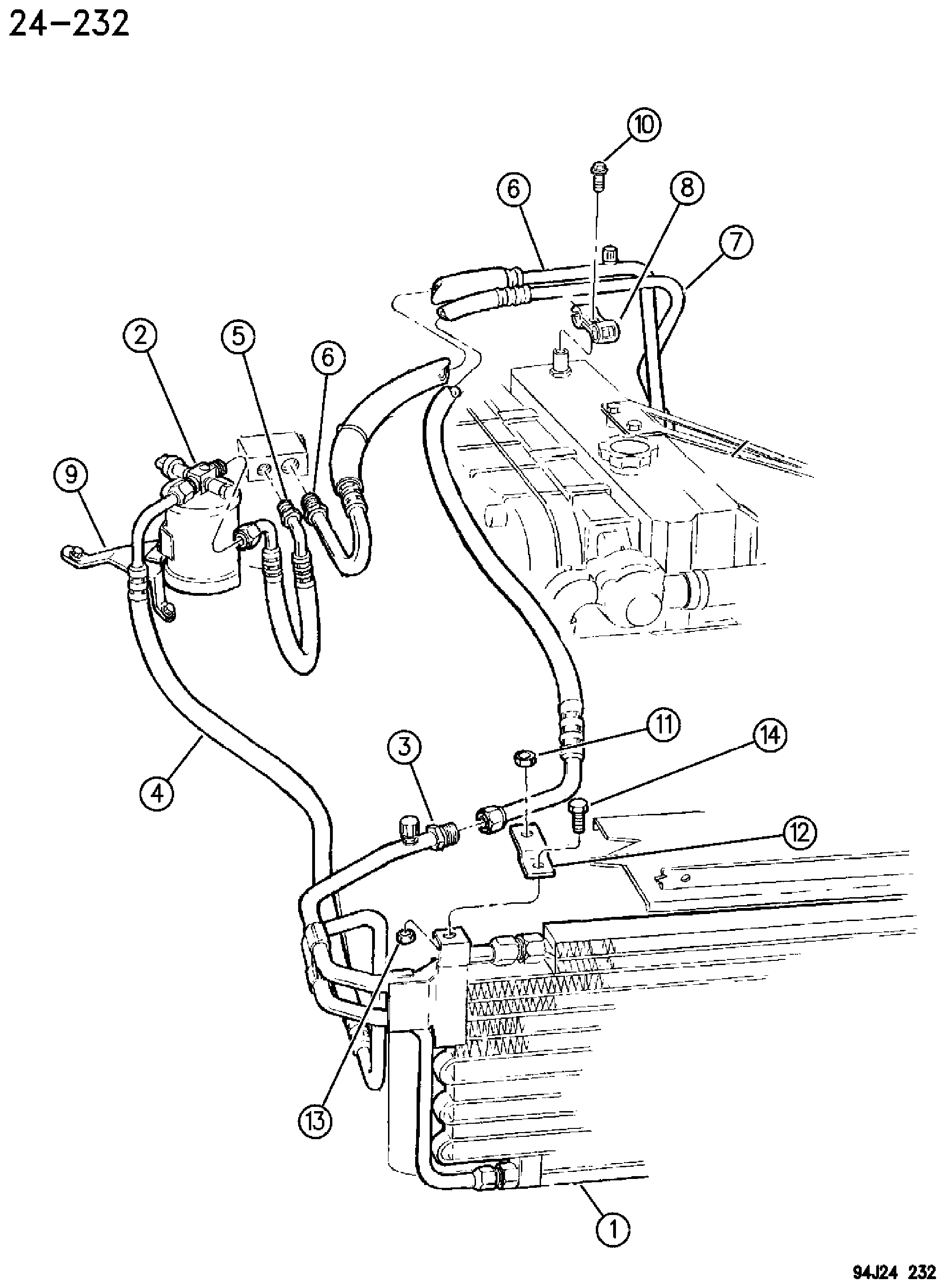 Exploded view: RECEIVER DRIER,CONDENSOR AND LINES 2.5L DIESEL ENGINE XJ BODY