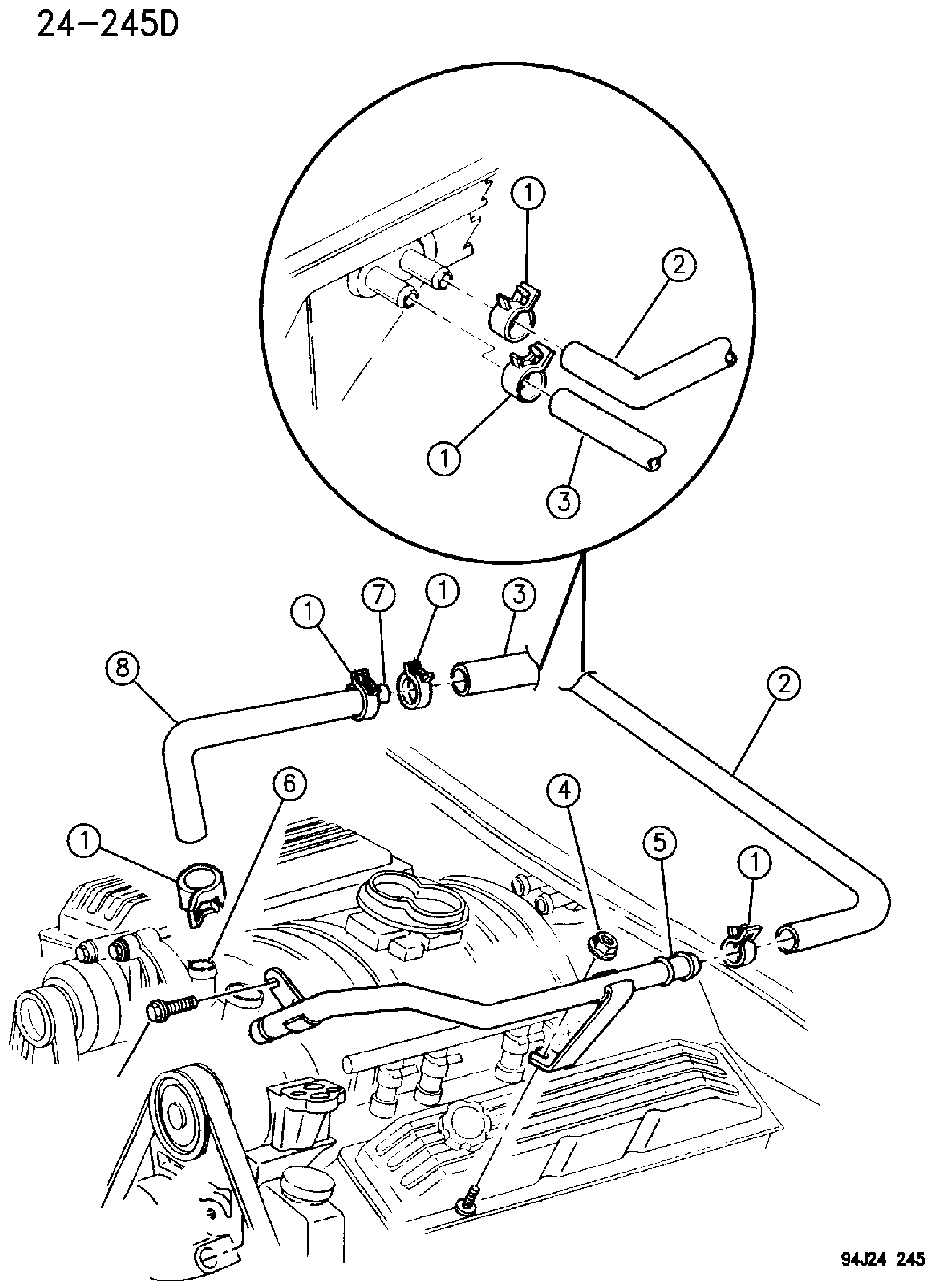 Exploded view: HOSES, HEATER 5.2L ENGINE ZJ, ZG BODY