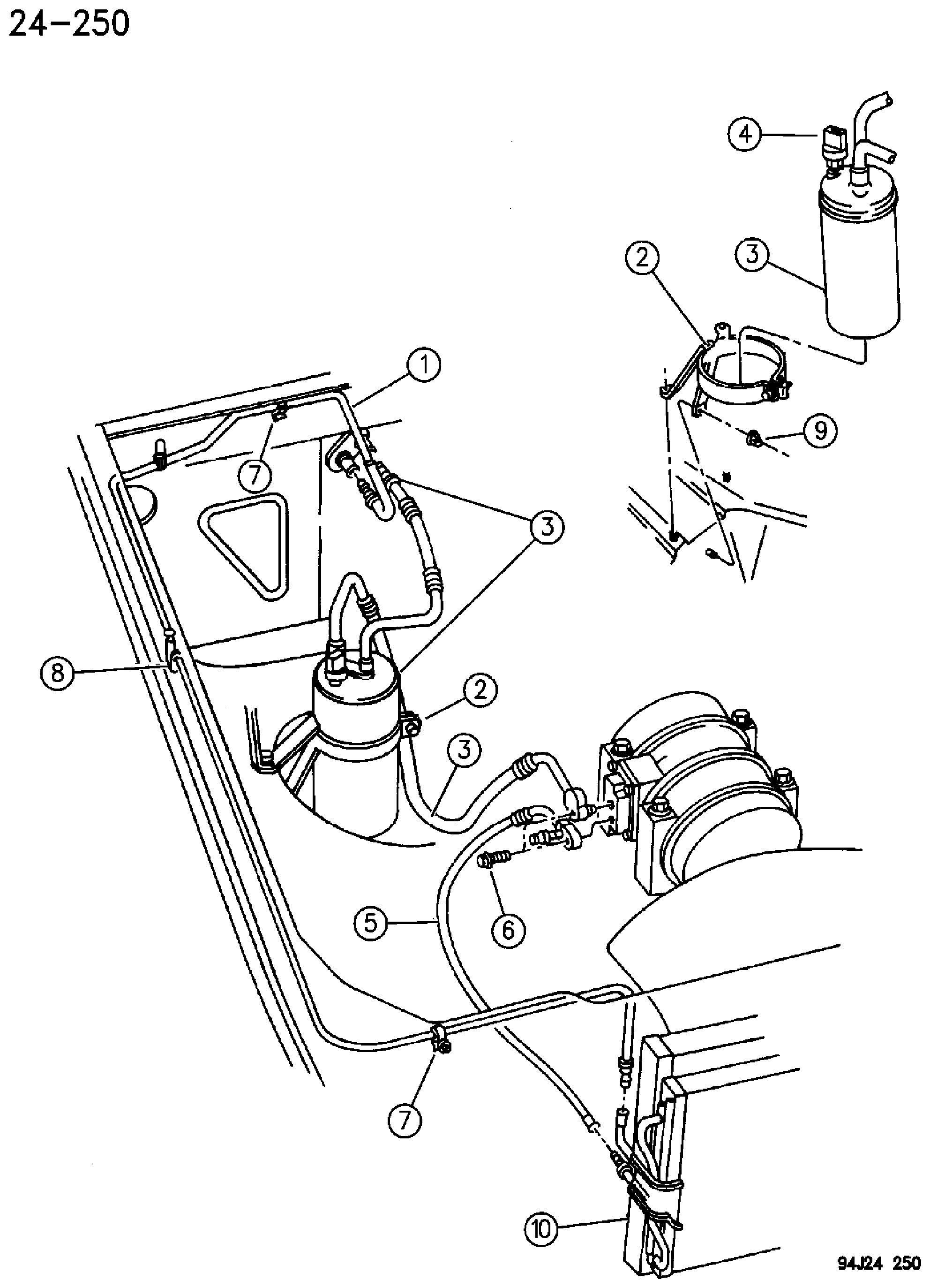 Exploded view: ACCUMULATOR, CONDENSOR AND LINES 4.0L ENGINE ZJ, ZG BODY