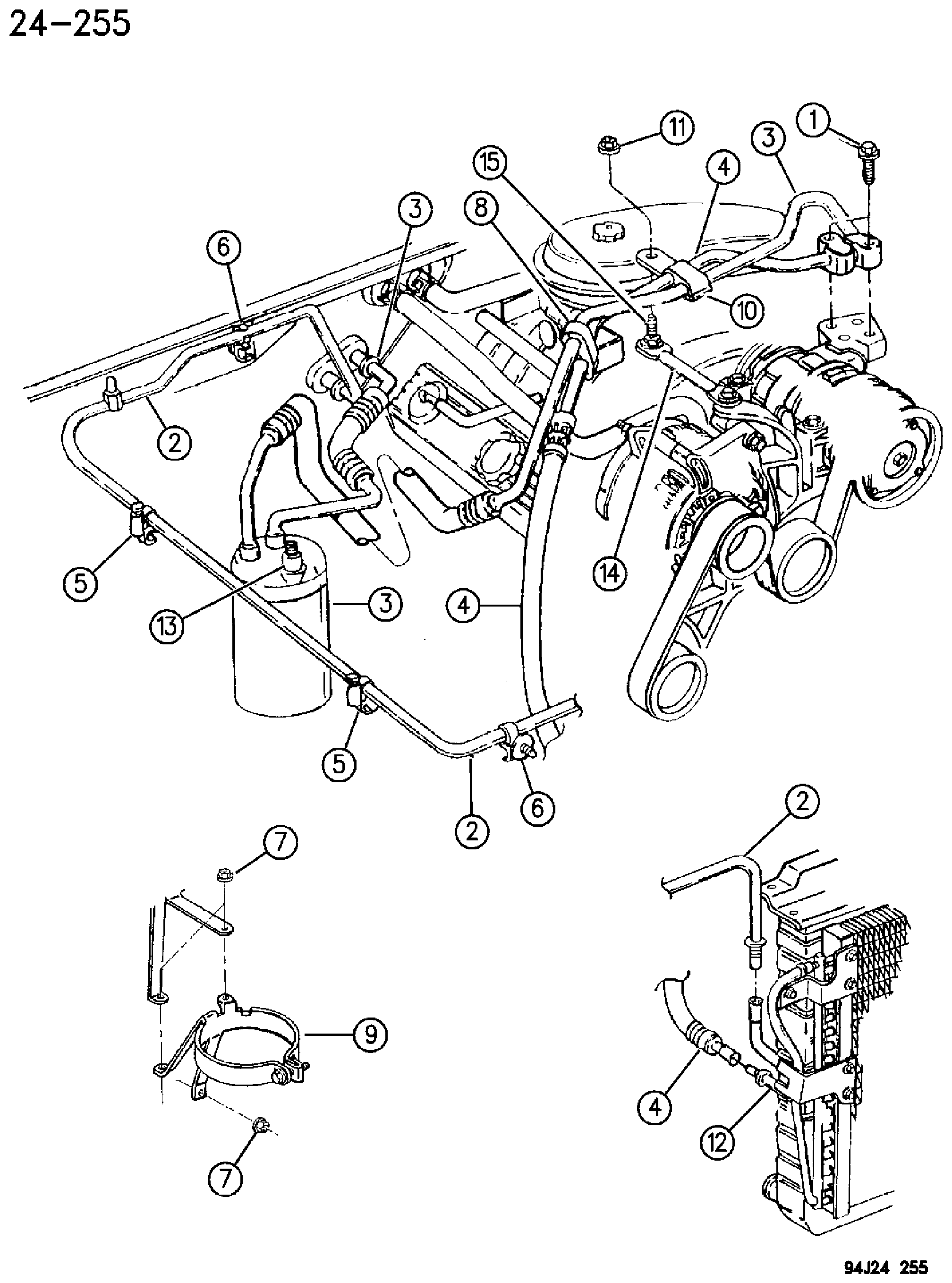 Exploded view: ACCUMULATOR, CONDENSOR AND LINES 5.2L ENGINE ZJ, ZG BODY