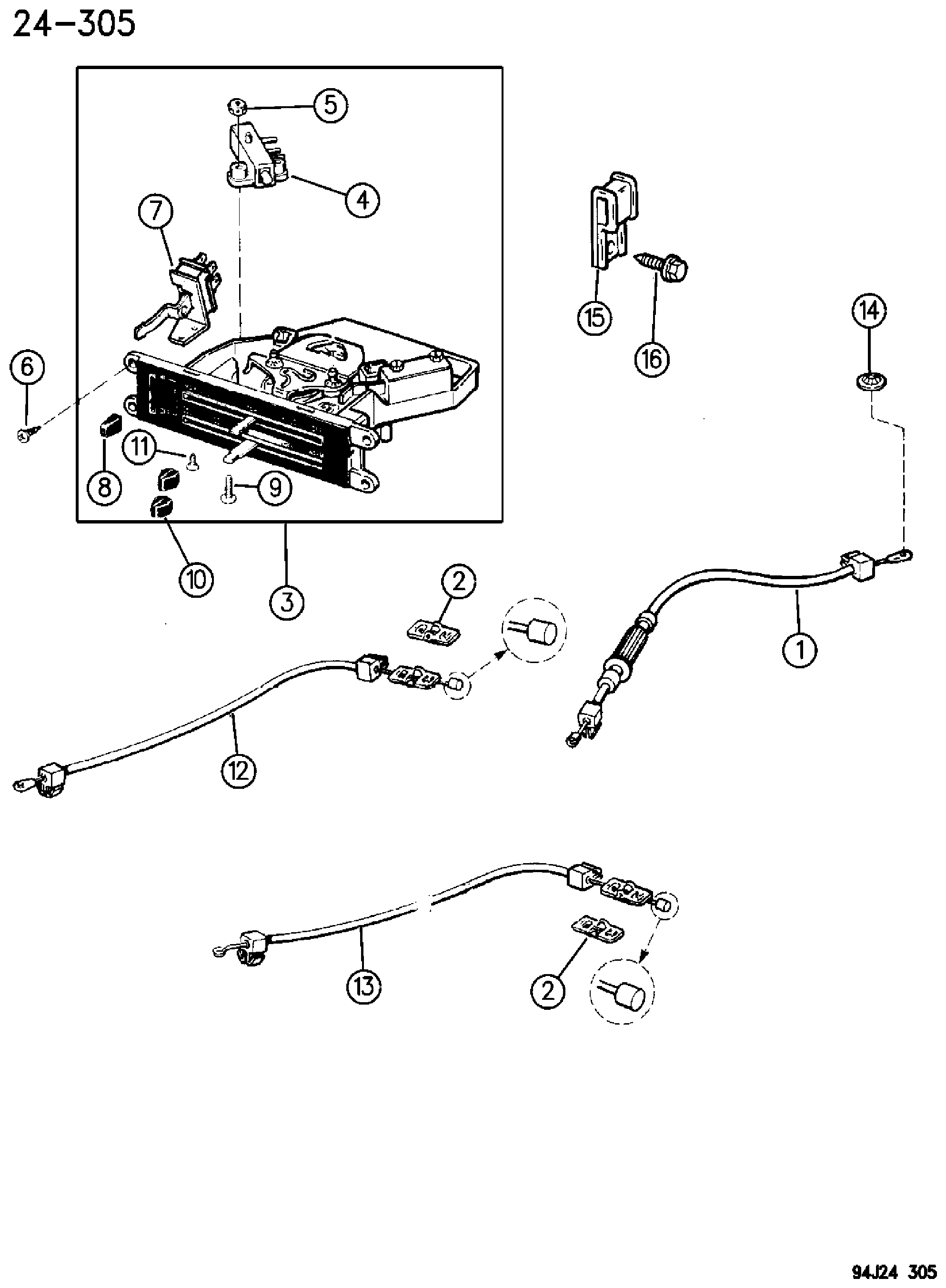 Exploded view: CONTROLS, HEATER AND FRESH AIR YJ BODY