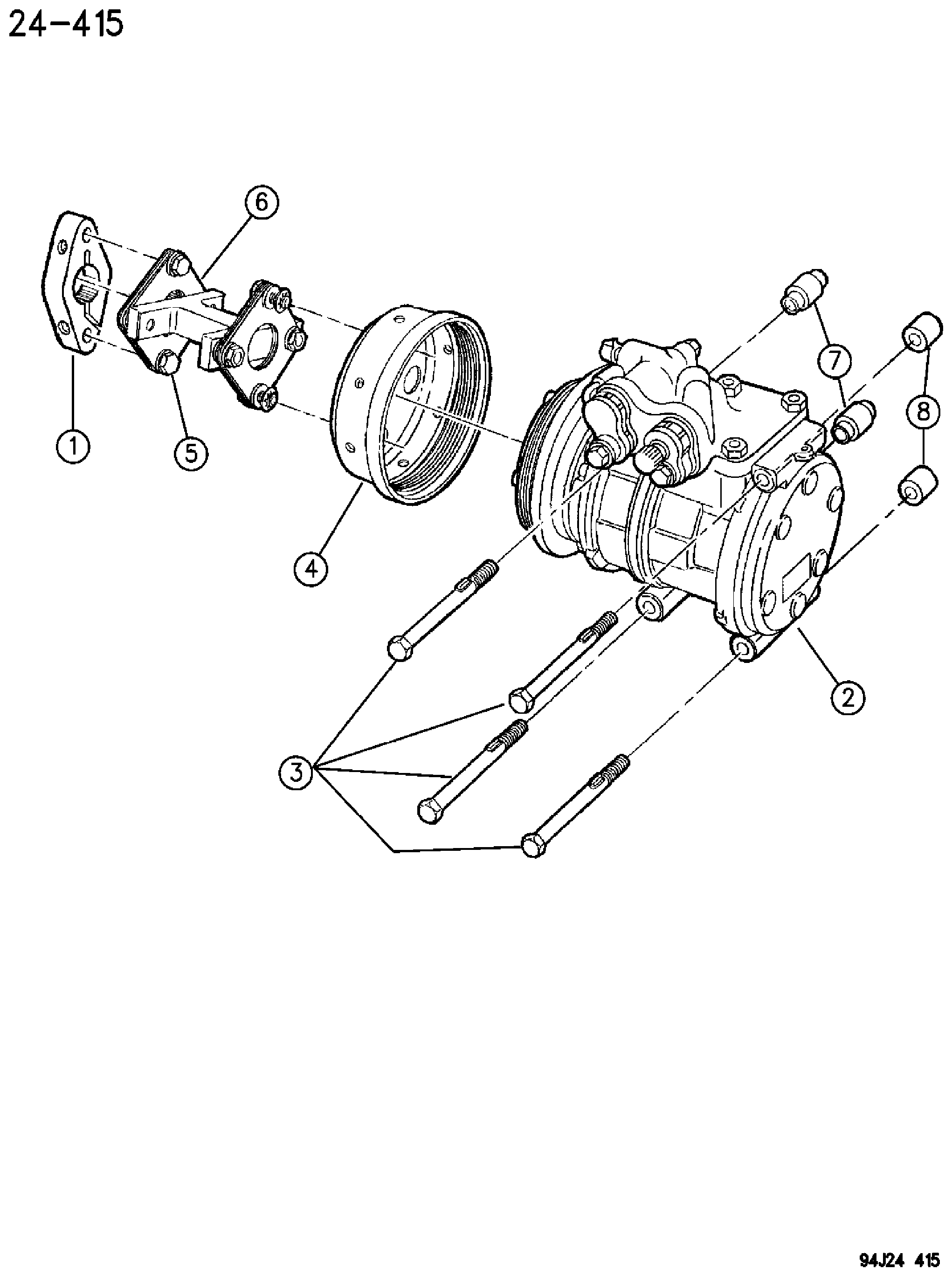Exploded view: COMPRESSOR, AIR CONDITIONING 2.5L DIESEL ENGINE XJ BODY