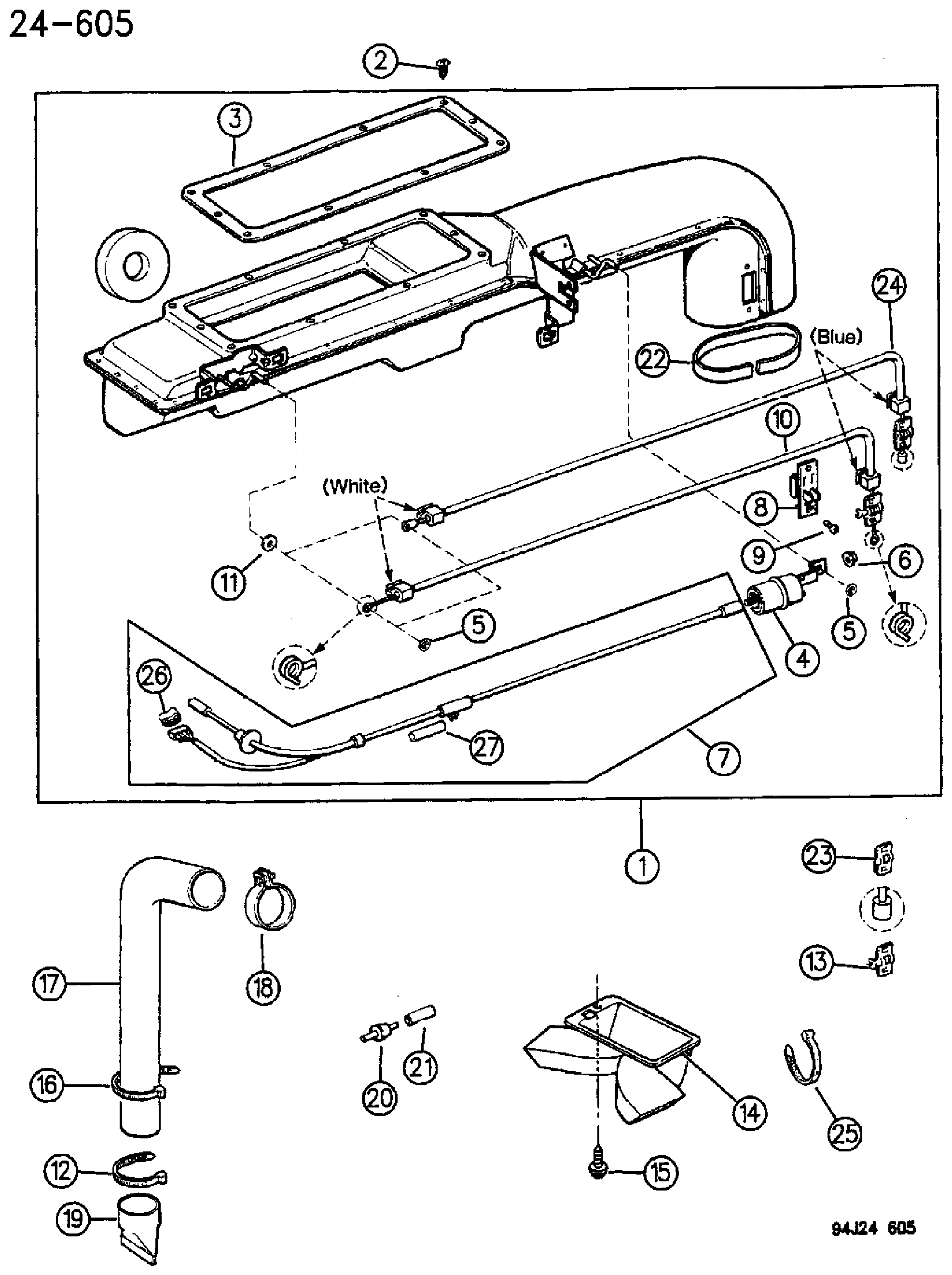 Exploded view: AIR DISTRIBUTION DUCTS, FRESH AIR YJ BODY