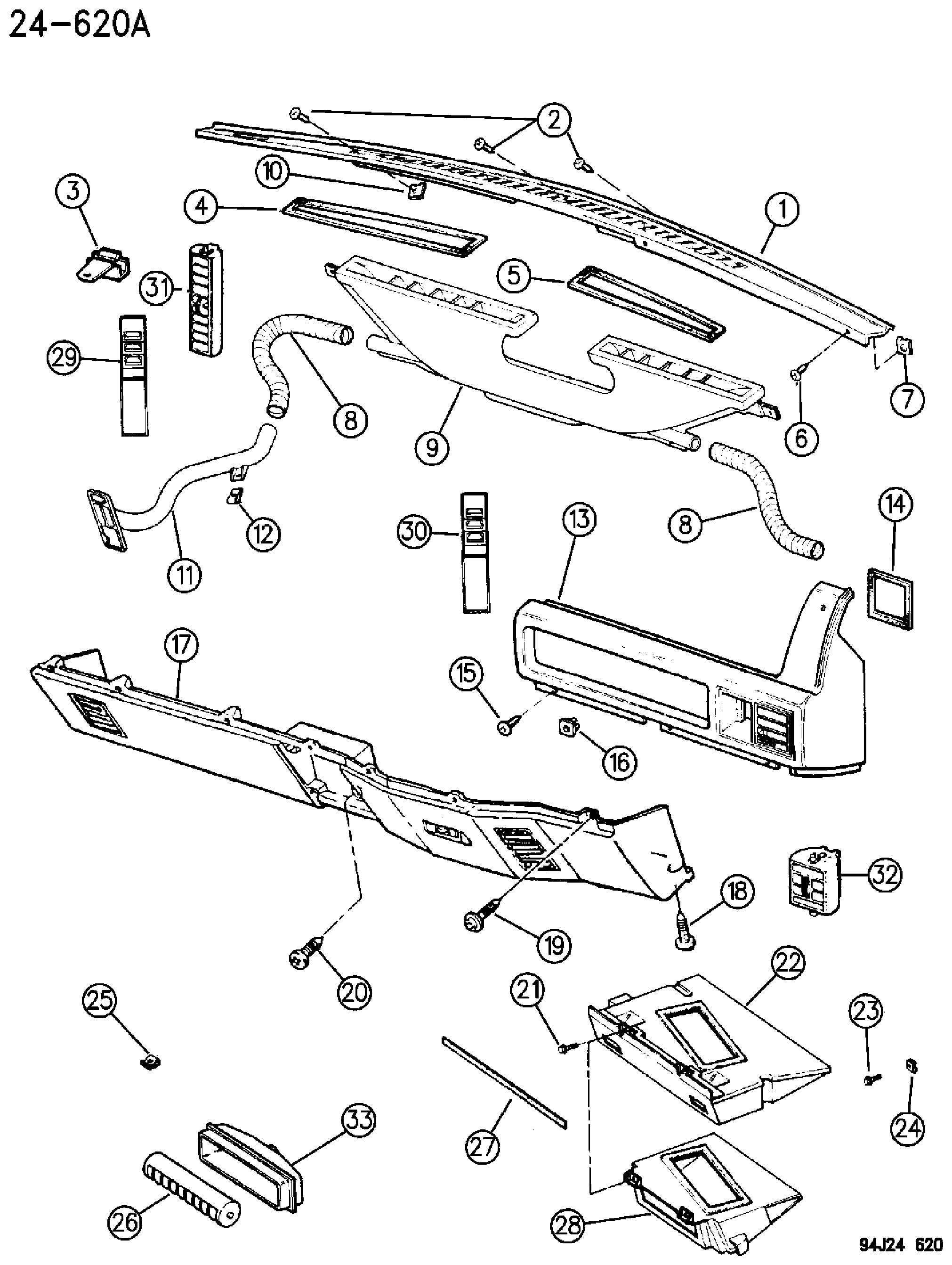 Exploded view: AIR DUCTS AND OUTLETS XJ BODY