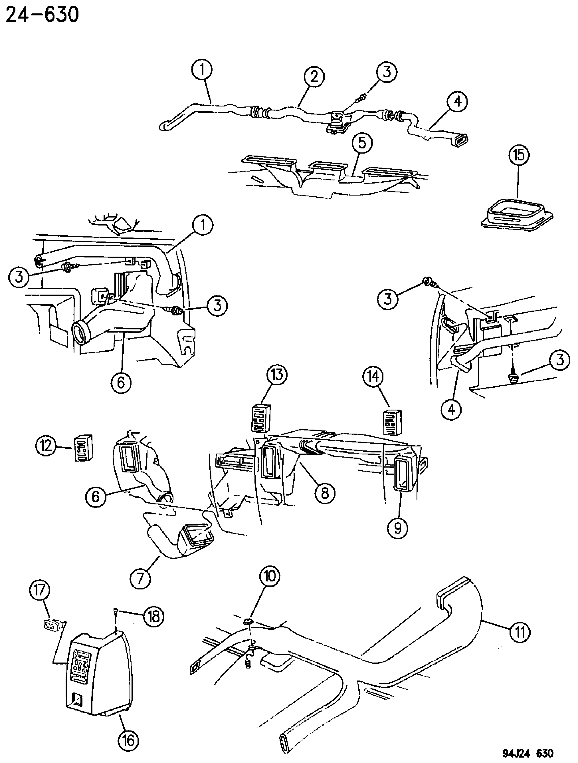 Exploded view: AIR DUCTS AND OUTLETS ZJ, ZG BODY