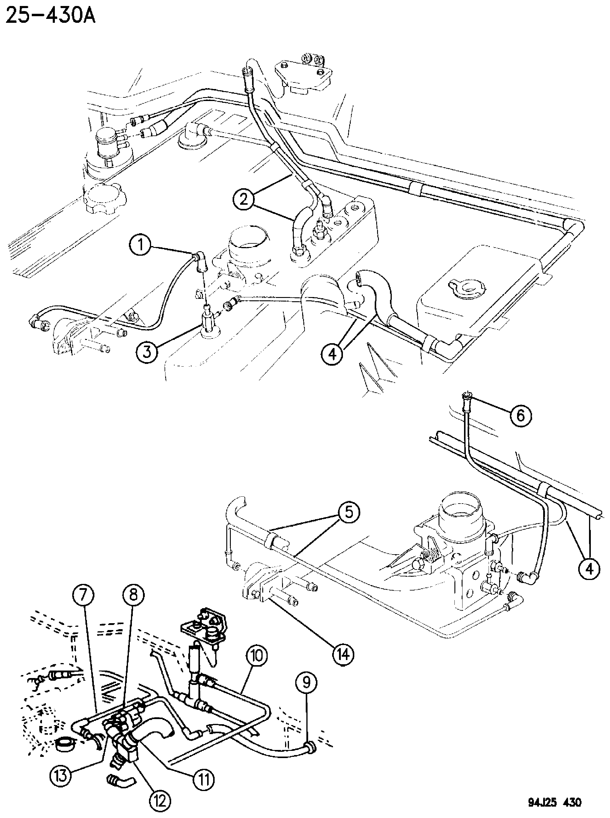 Exploded view: EMISSION CONTROL VACUUM HARNESS 2.5L, 4.0L GAS AND 2.1L DIESEL ENGINE XJ BODY