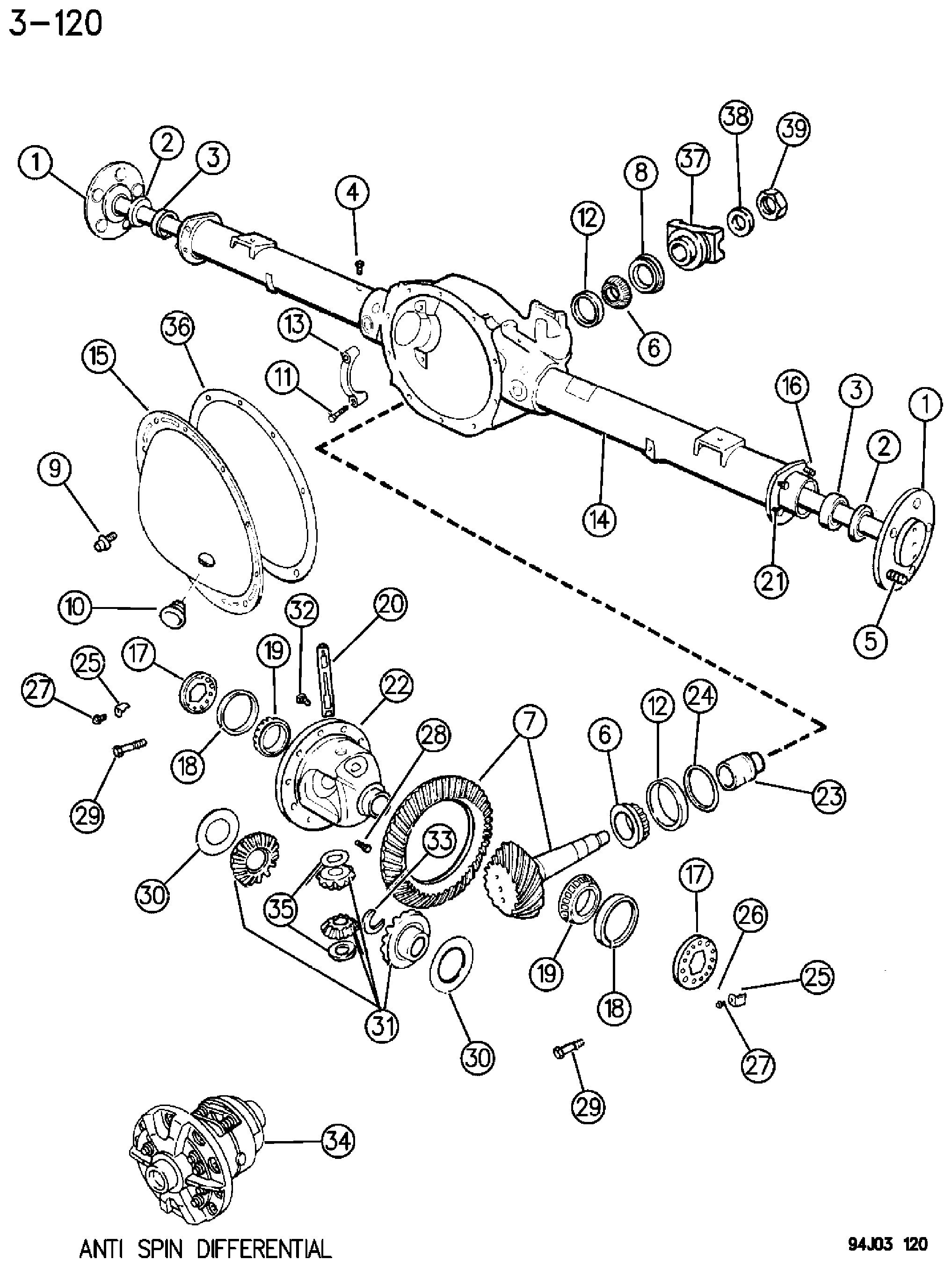 Exploded view: AXLE ASSEMBLY, REAR CHRYSLER MODEL 8 1/4 CHEROKEE