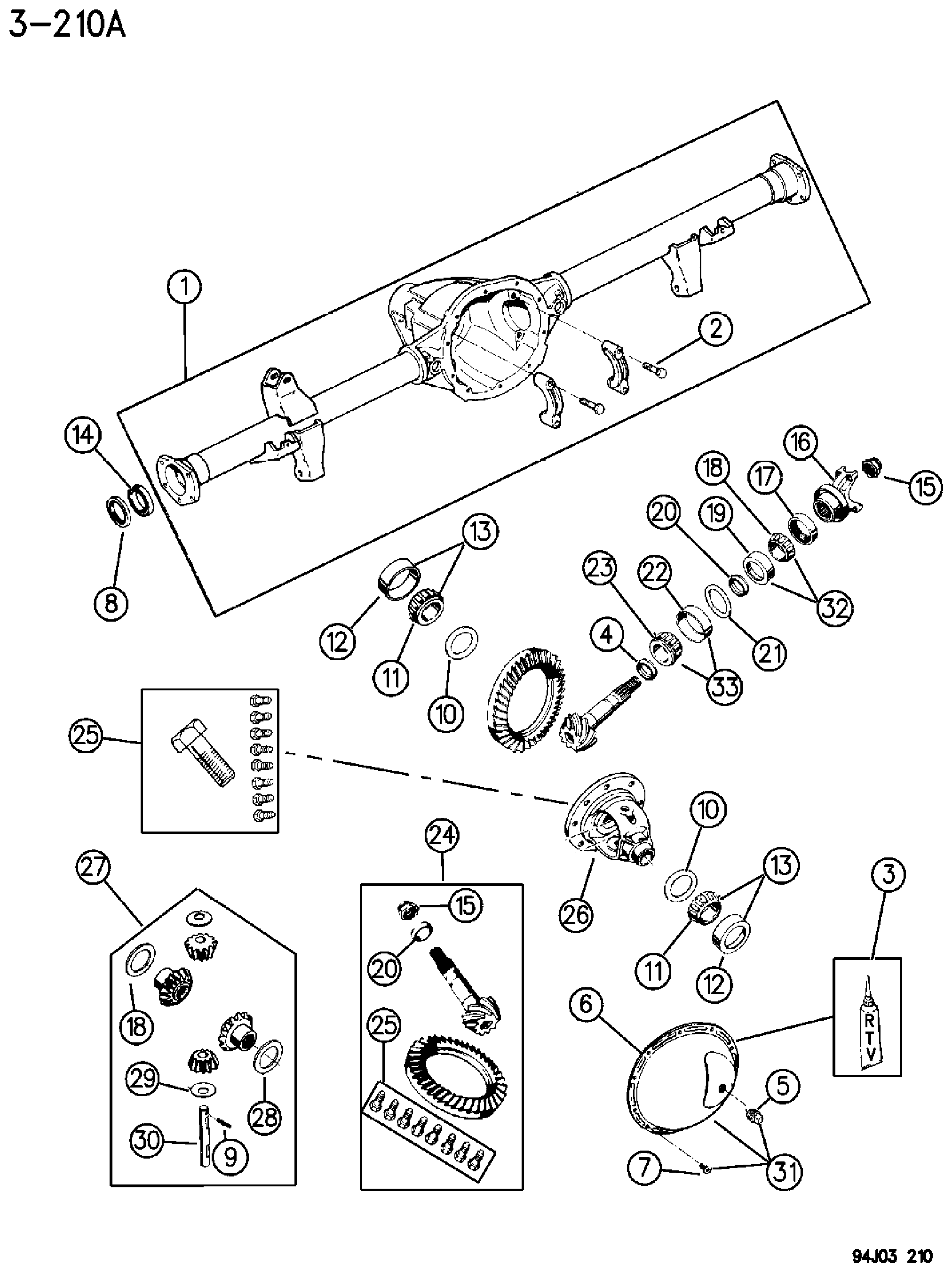 Exploded view: HOUSING AND DIFFERENTIAL, REAR AXLE DANA MODEL 35 W/O LOCKING DIFFERENTIAL WRANGLER, (YJ)