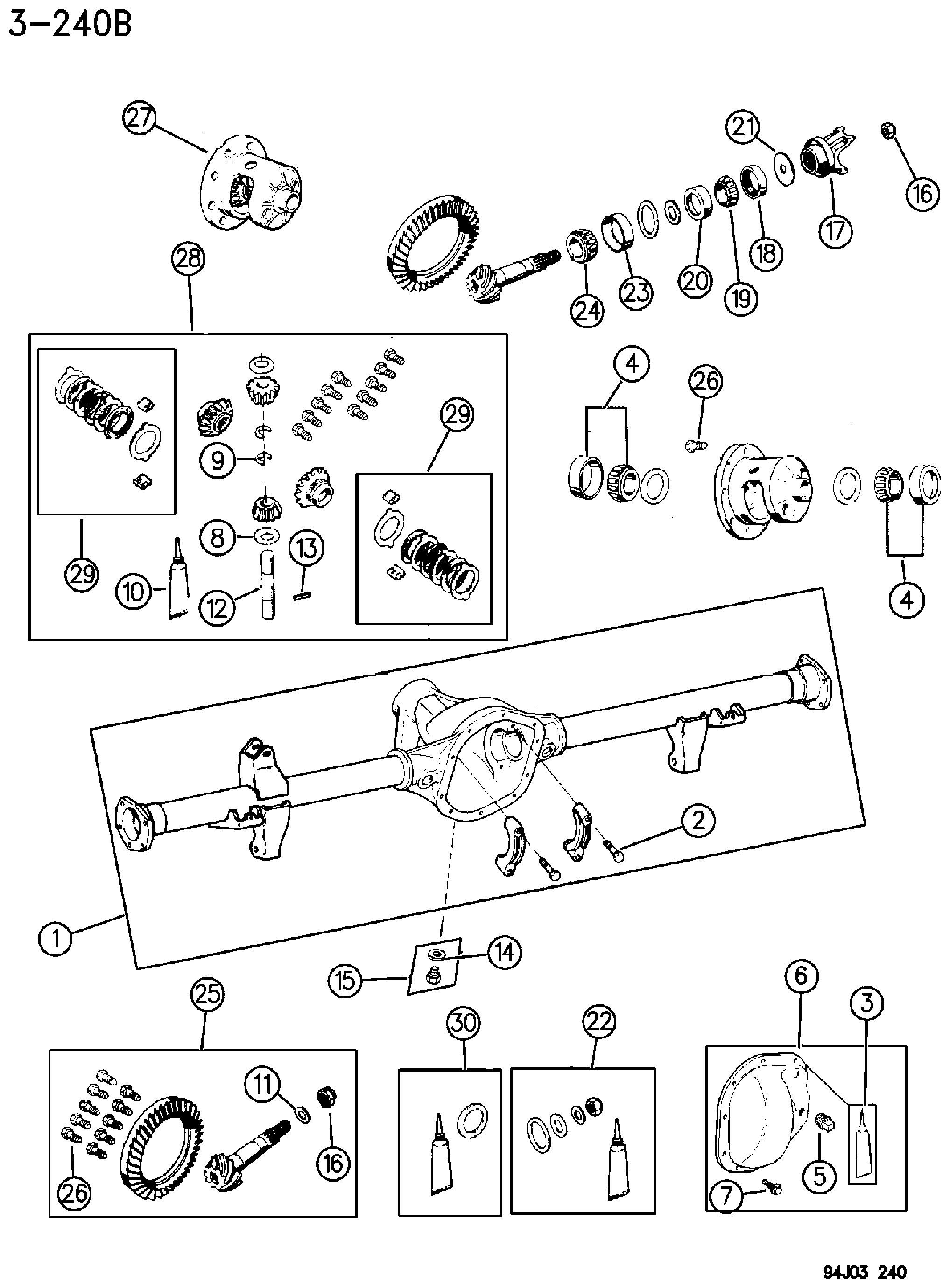 Exploded view: HOUSING AND DIFFERENTIAL, REAR AXLE DANA MODEL 44 KDX W/LOCKING DIFFERENTIAL WRANGLER, (YJ)