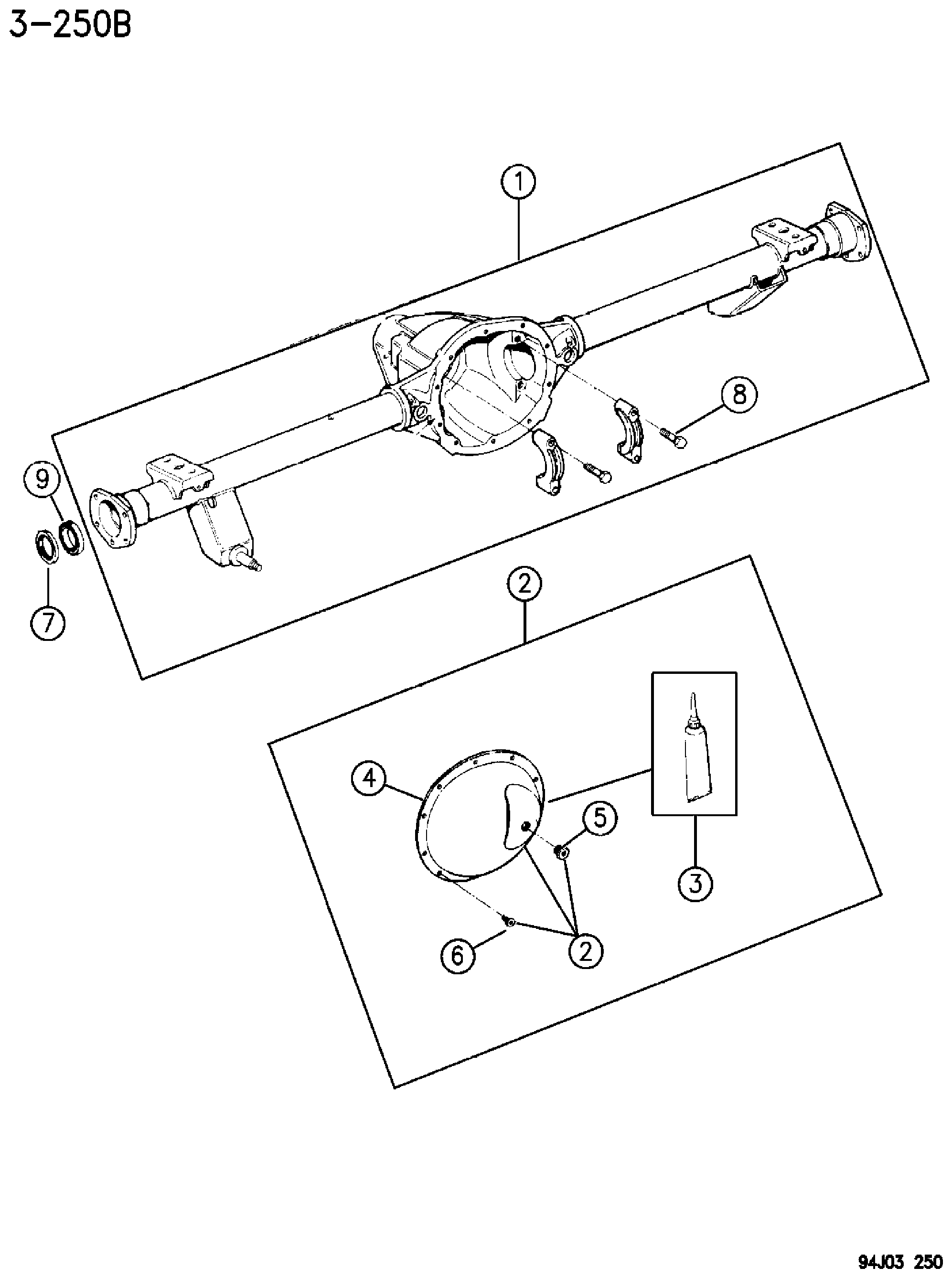 Exploded view: HOUSING, REAR AXLE DANA MODEL 35 CHEROKEE, GRAND CHEROKEE