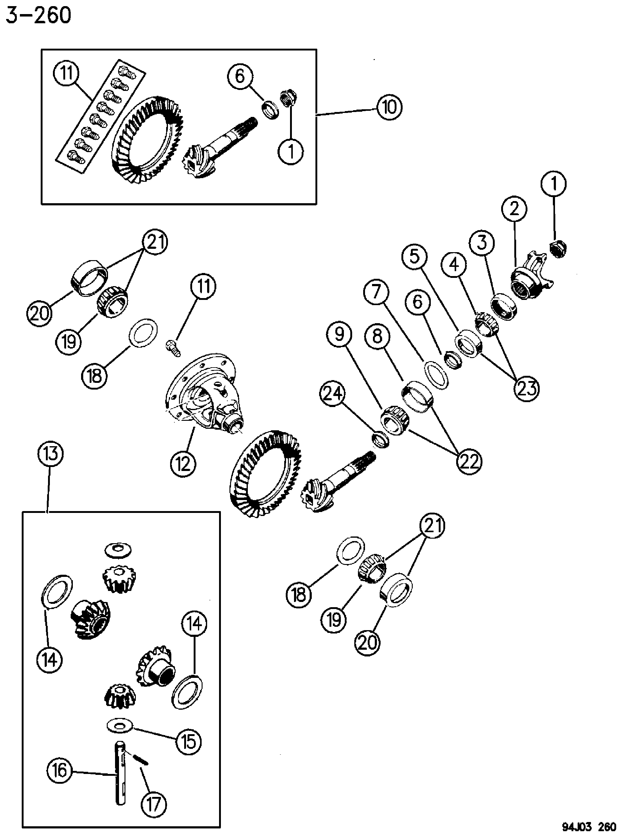 Exploded view: DIFFERENTIAL, NON-LOCKING DANA MODEL 35 (DRJ,DRM) CHEROKEE, GRAND CHEROKEE