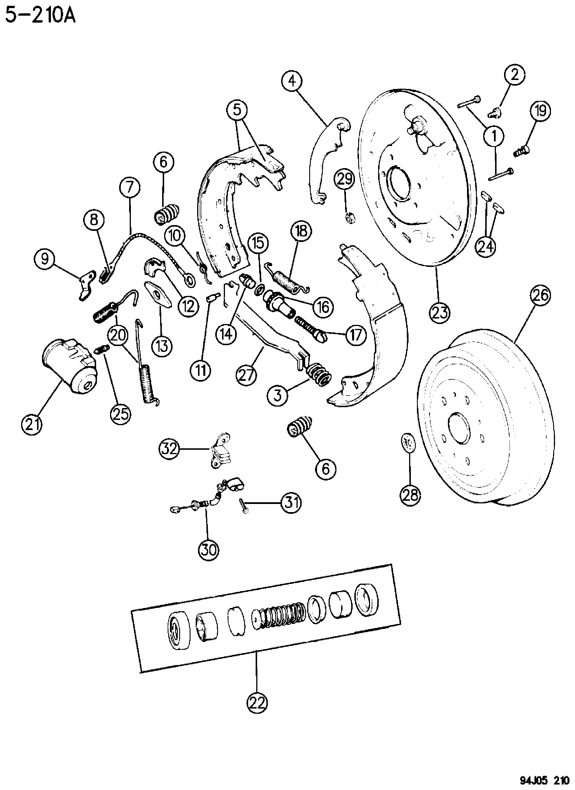 Exploded view: REAR BRAKES WRANGLER, YJ