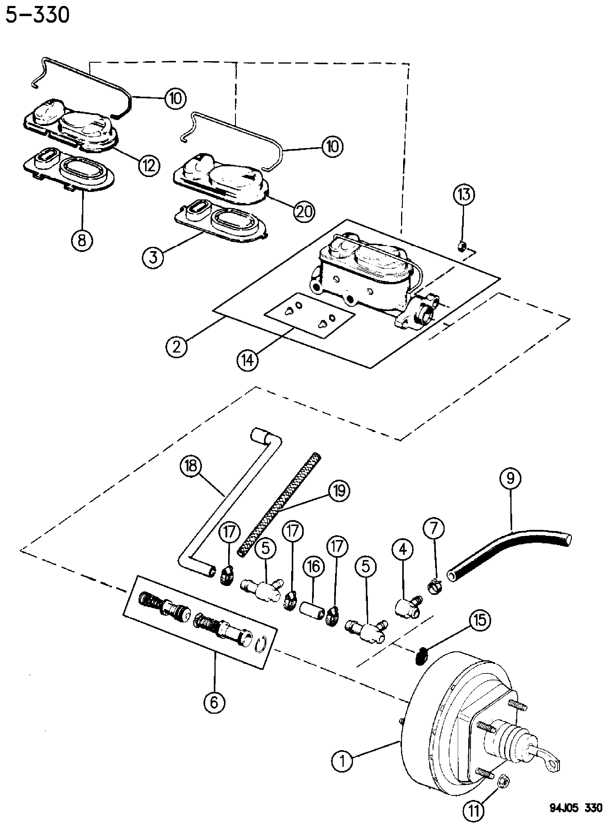 Exploded view: BOOSTER AND MASTER CYLINDER EXPORT, W/O ANTI-LOCK CHEROKEE