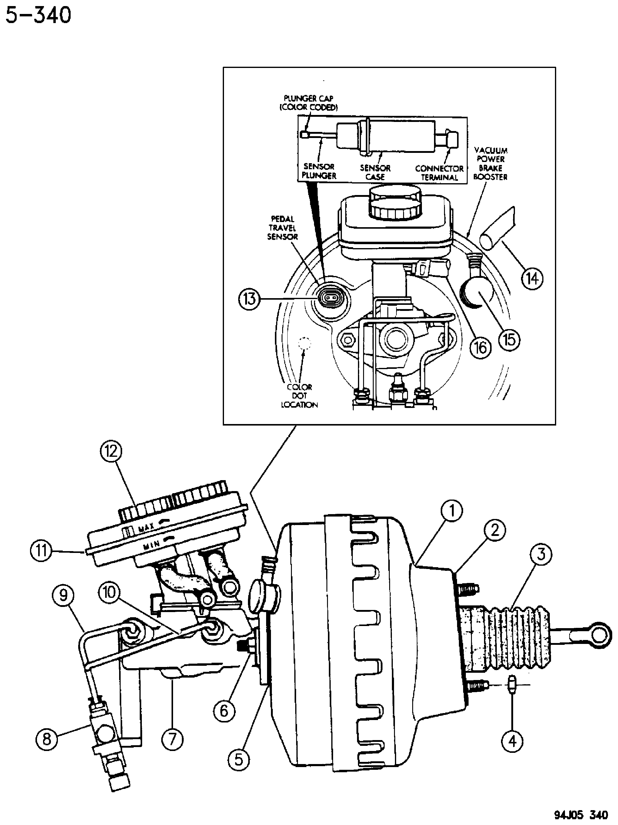 Exploded view: BOOSTER AND MASTER CYLINDER ANTI-LOCK CHEROKEE, GRAND CHEROKEE