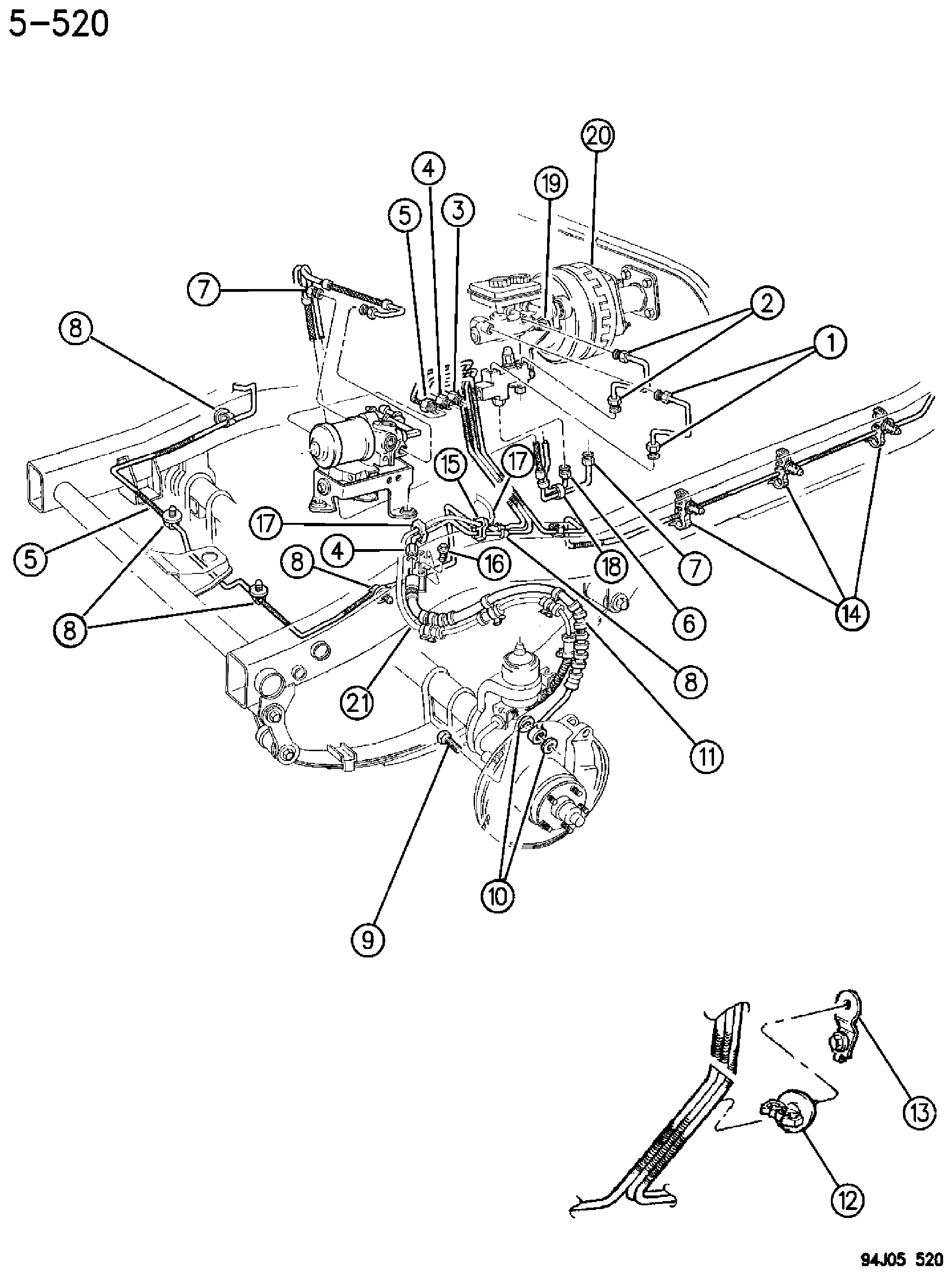 Exploded view: BRAKE LINES AND HOSES (FRONT) ANTI-LOCK WRANGLER, YJ