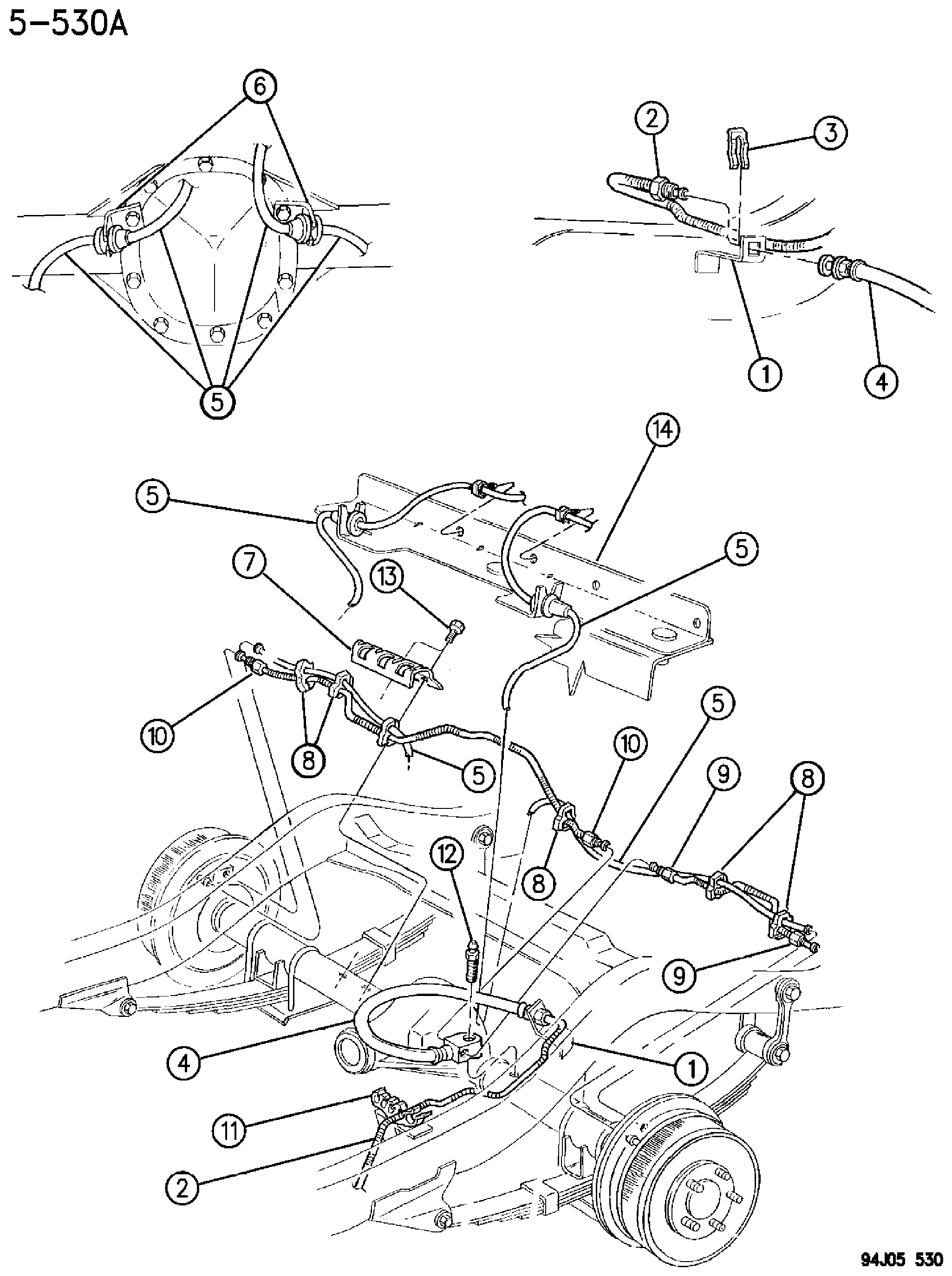 Exploded view: BRAKE LINES AND HOSES (REAR) ANTI-LOCK WRANGLER, YJ