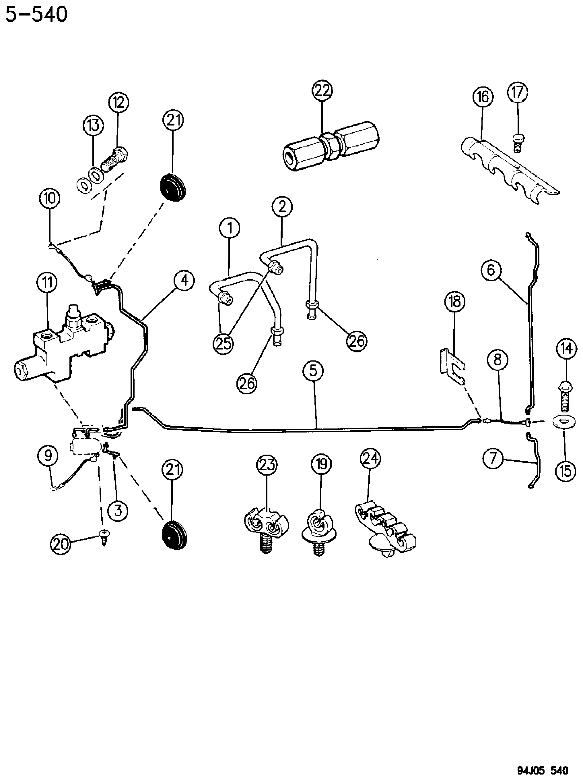 Exploded view: BRAKE LINES AND HOSES W/O ANTI-LOCK CHEROKEE