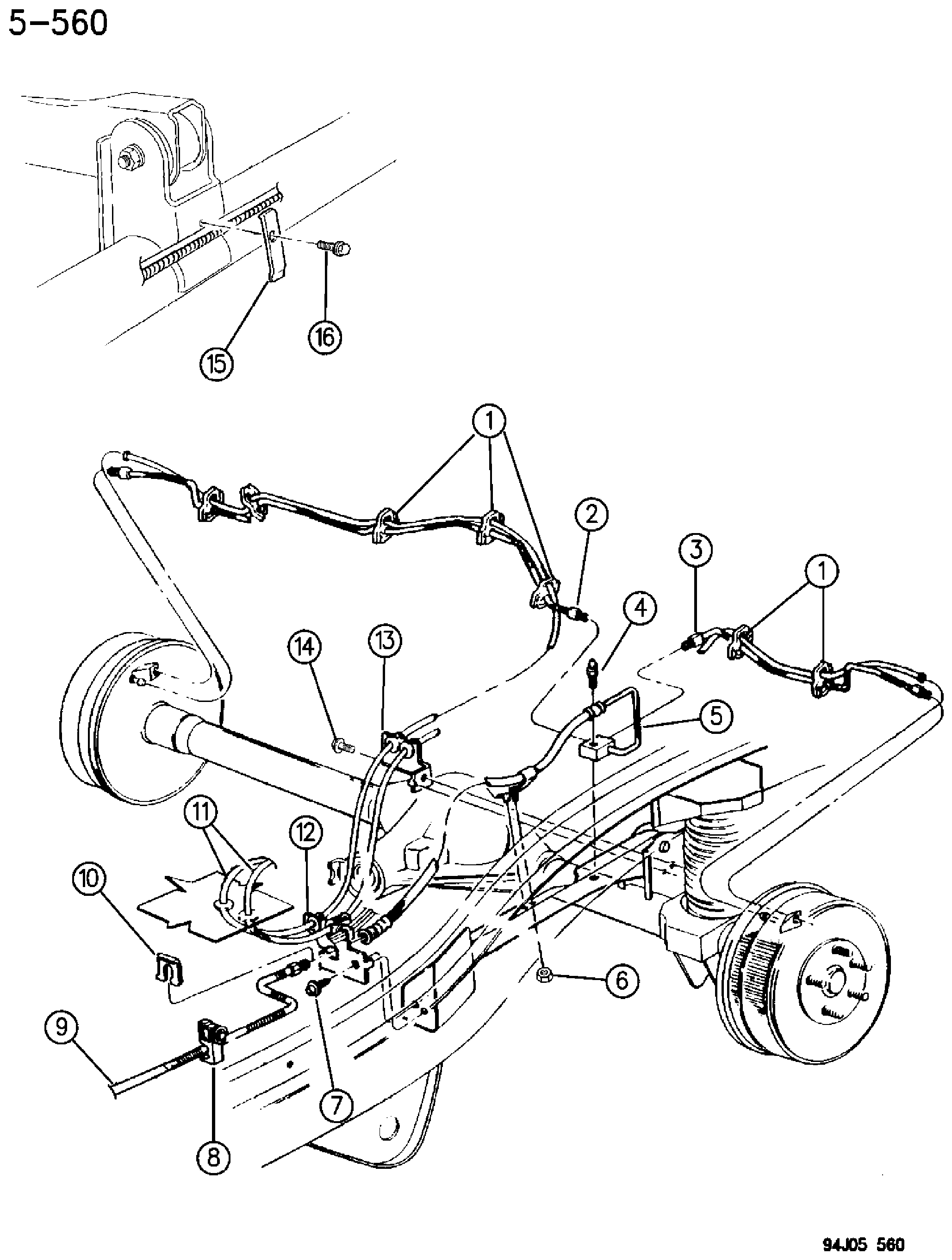 Exploded view: BRAKE LINES AND HOSES (REAR) ANTI-LOCK CHEROKEE, GRAND CHEROKEE