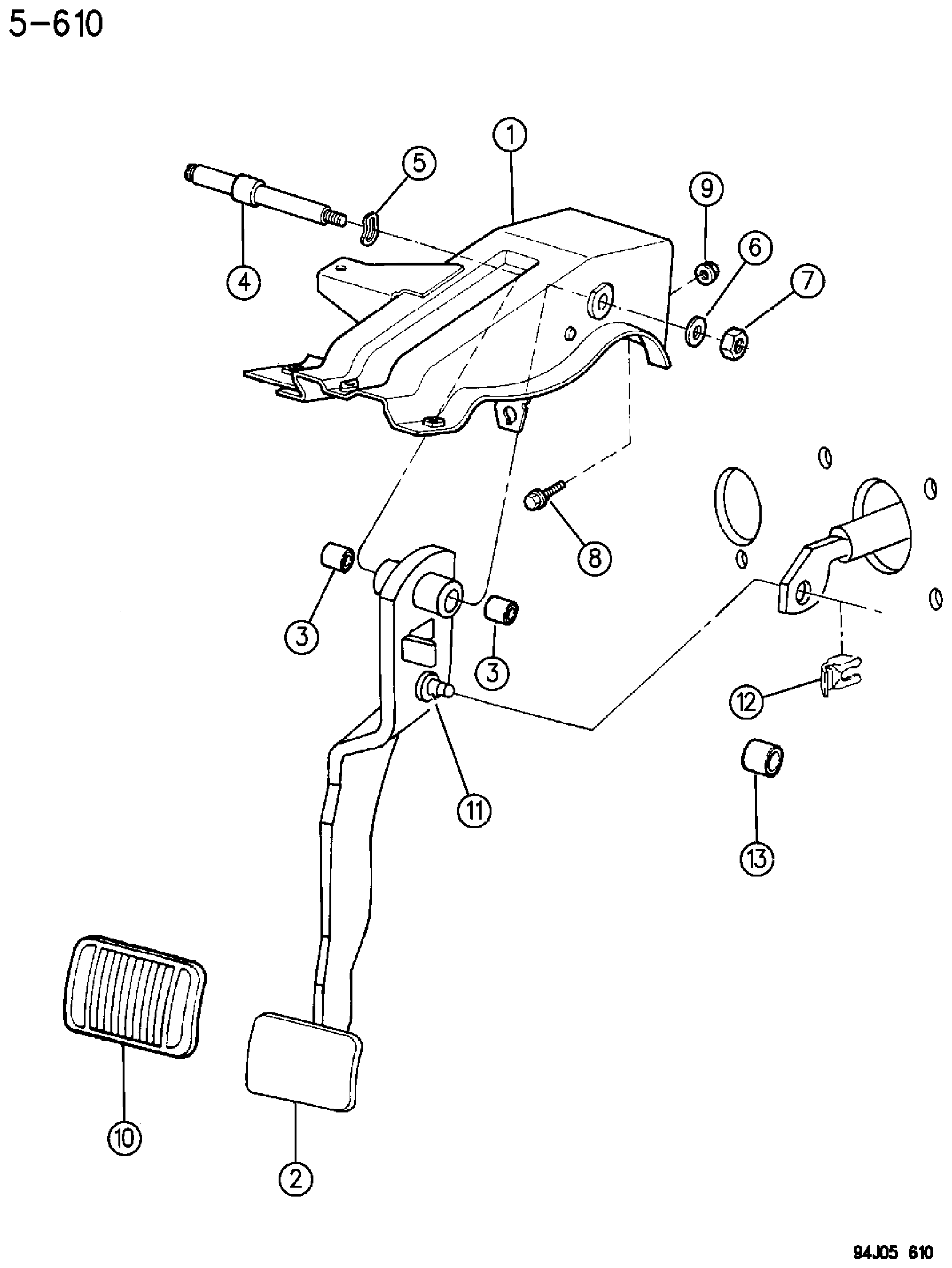 Exploded view: BRAKE PEDAL WRANGLER, YJ