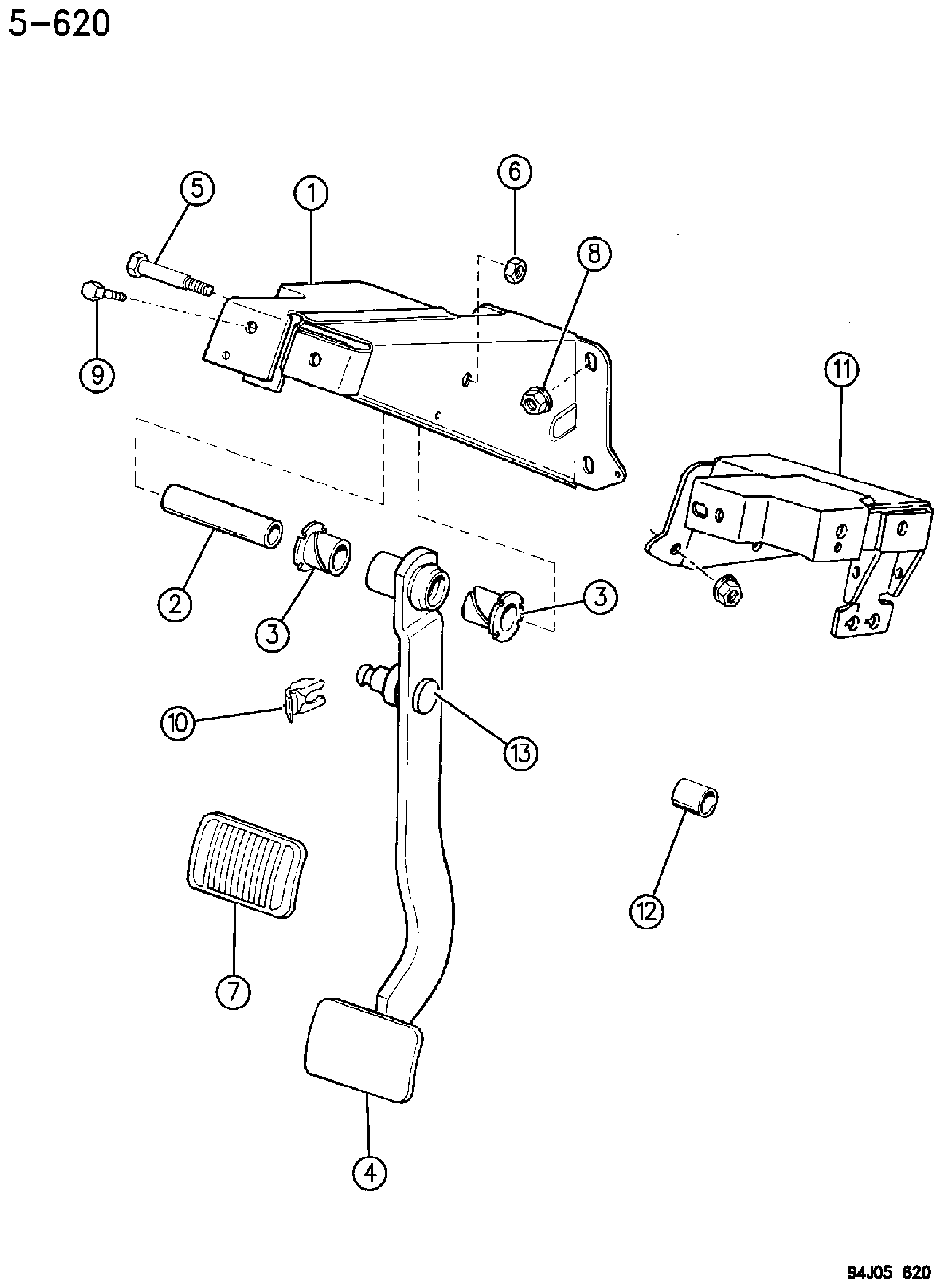 Exploded view: BRAKE PEDAL CHEROKEE, GRAND CHEROKEE