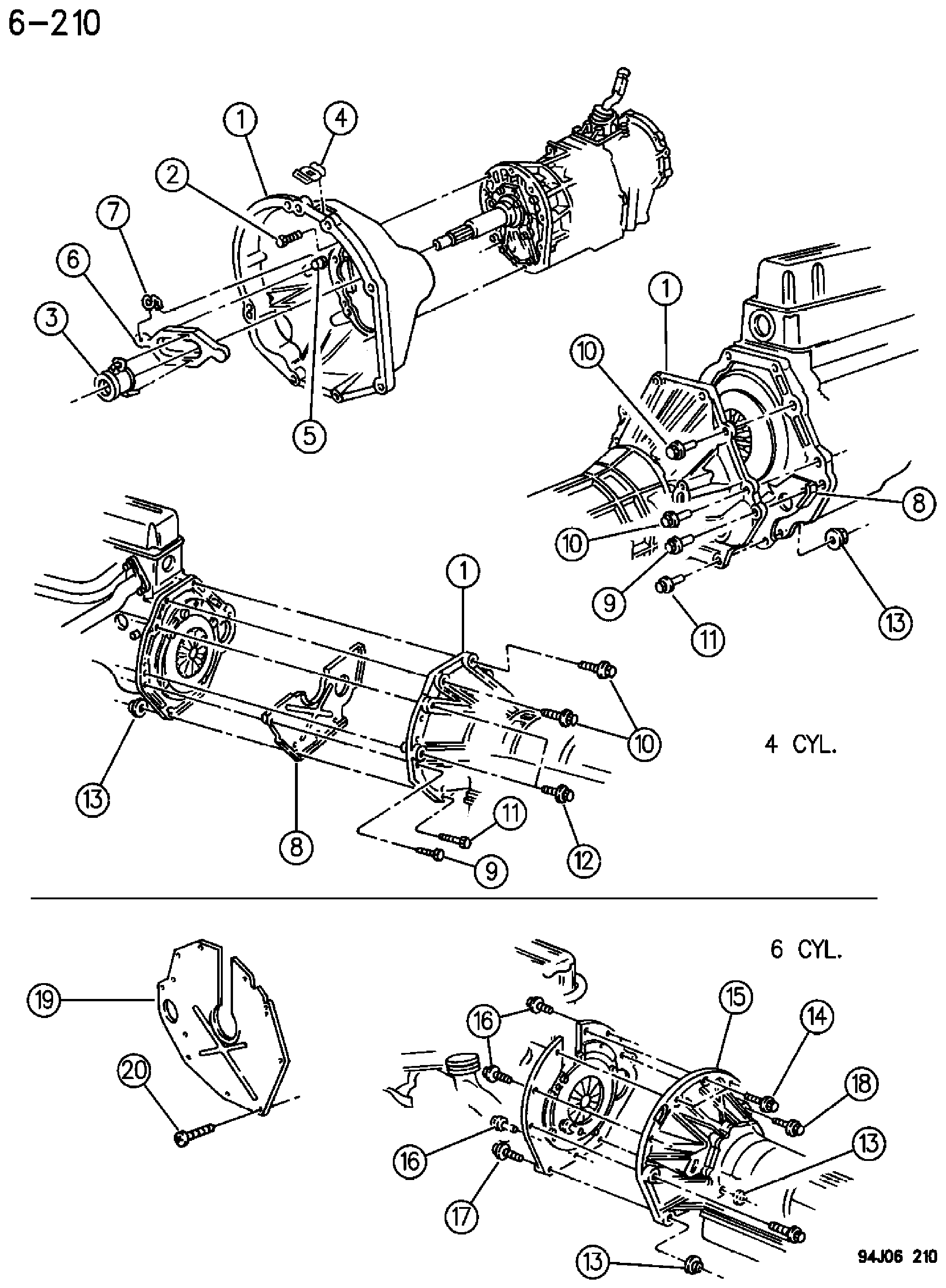 Exploded view: HOUSING AND PAN, CLUTCH WRANGLER, YJ