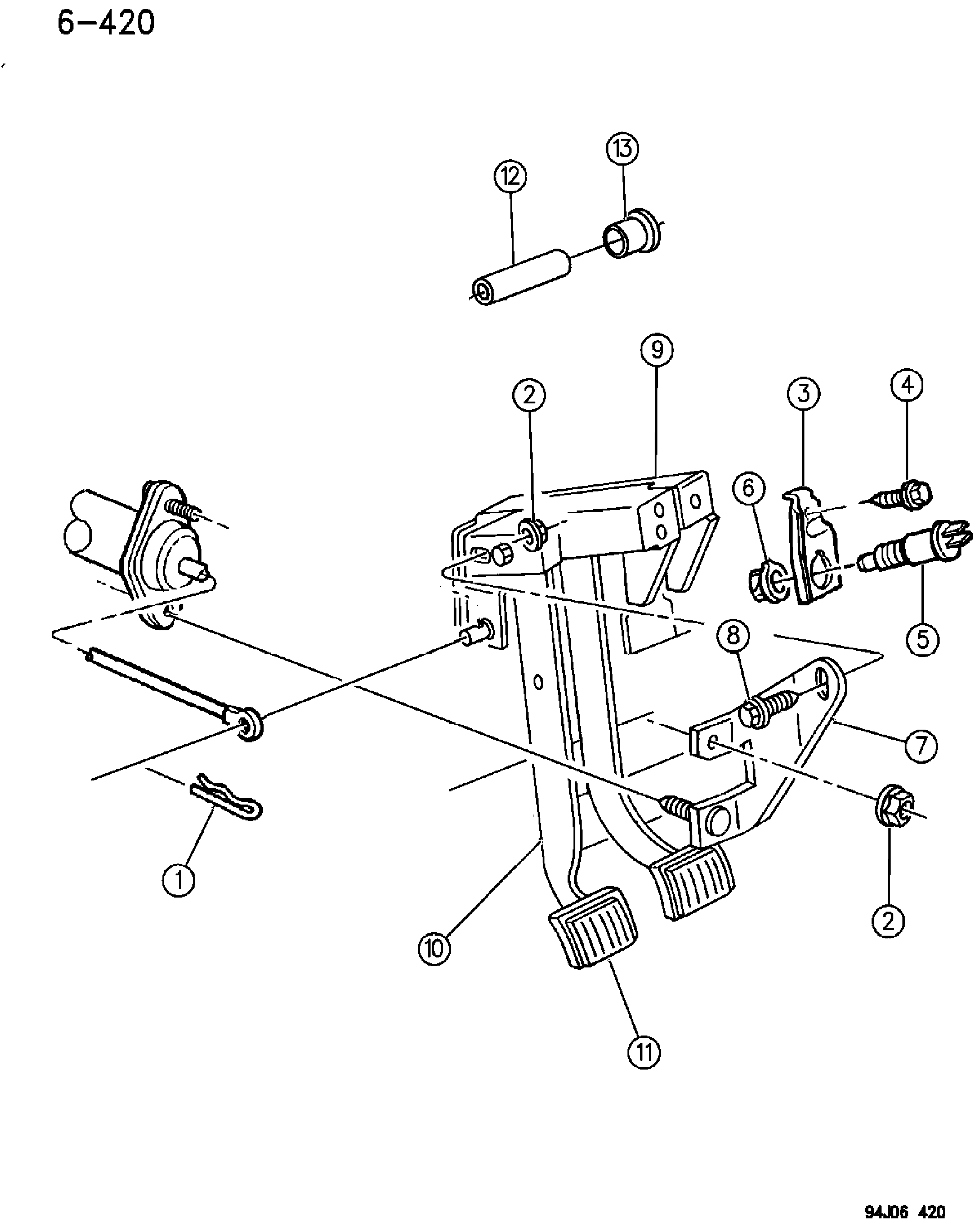 Exploded view: PEDAL, CLUTCH CHEROKEE