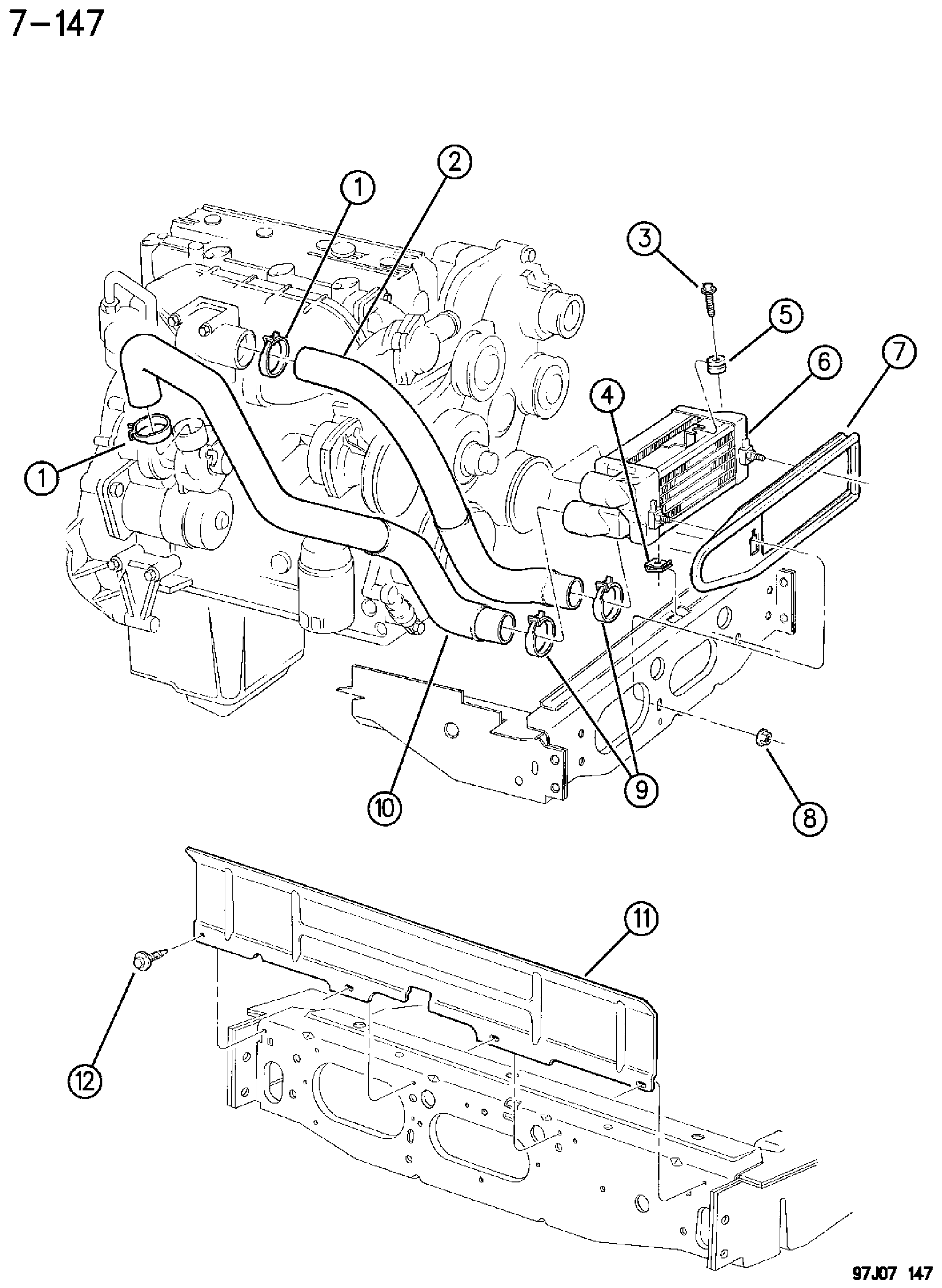 Exploded view: CHARGE AIR COOLER 2.5L DIESEL ENGINE XJ BODY