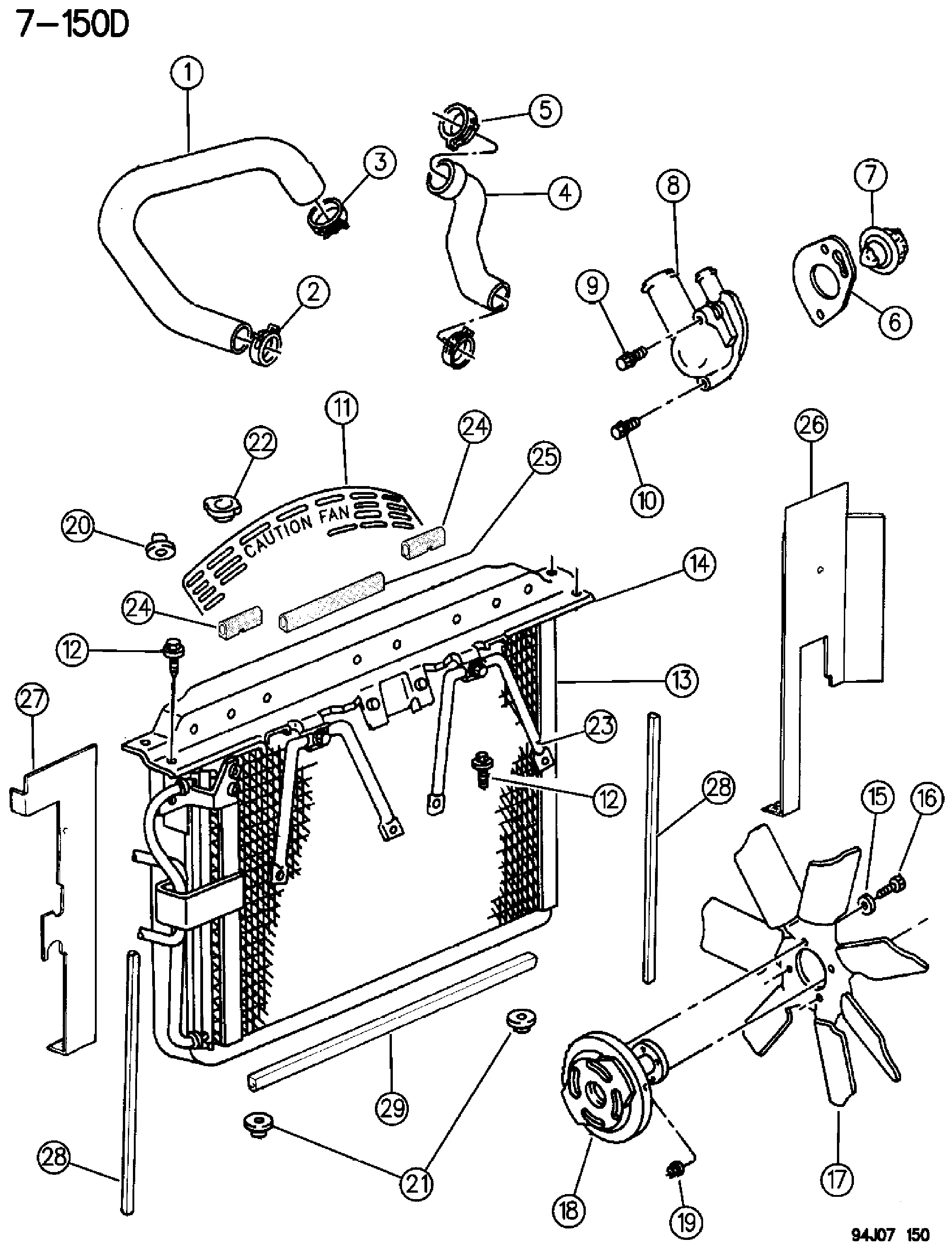 Exploded view: RADIATOR AND RELATED PARTS SIX CYLINDER ENGINE ZJ, ZG BODY