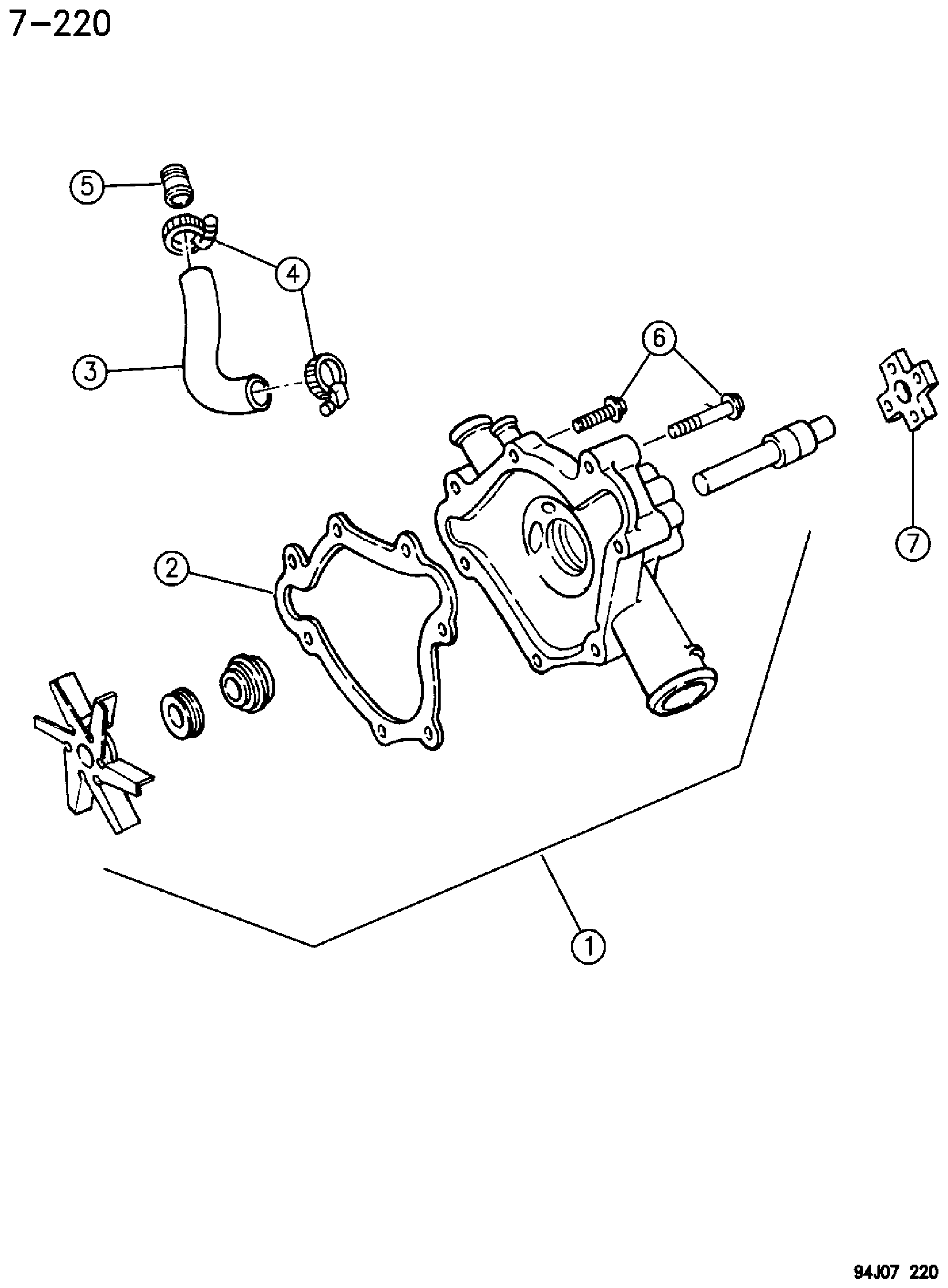 Exploded view: WATER PUMP AND RELATED PARTS 5.2 ENGINE ZJ, ZG BODY